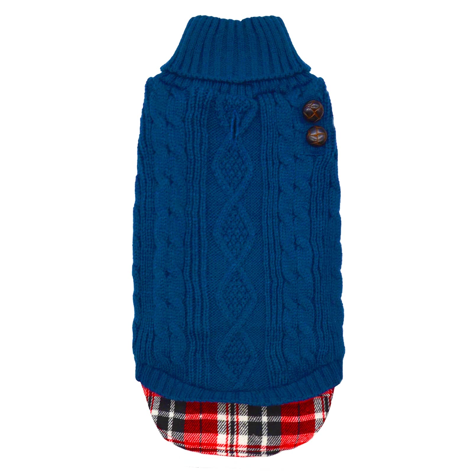 Kyeese Dog Sweaters For Small Dogs Navy Blue With Leash Hole Turtleneck Dog Pullover Sweater With Gingham Patchwork Knit Warm Puppy Sweater