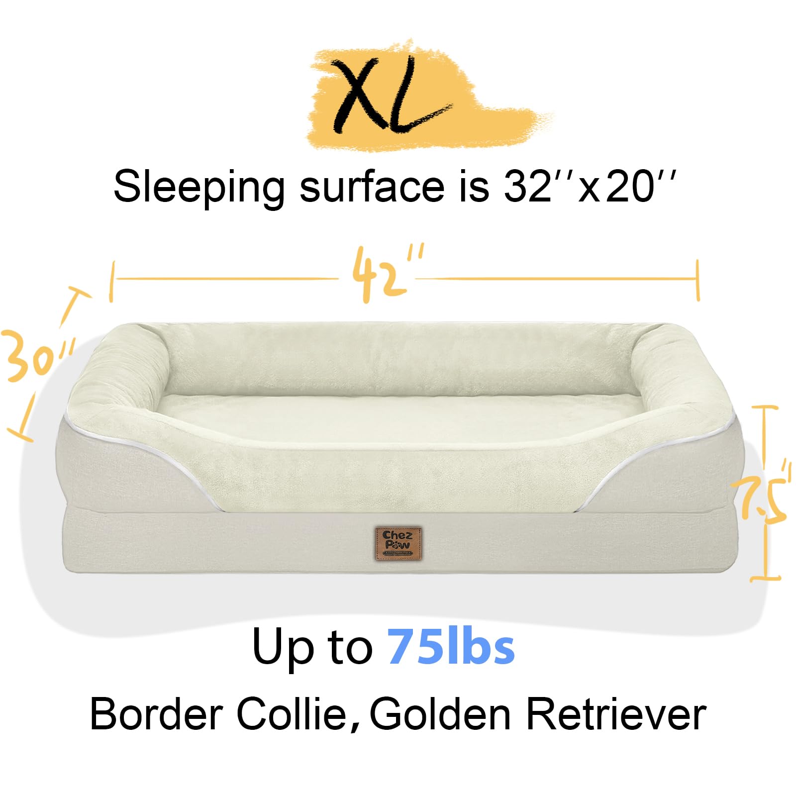 Orthopedic Removable Large Dog Bed -Xl Large Dog Beds With Washable Cover And Removable Bolsters Non-Slip Bottom & Waterproof Pe