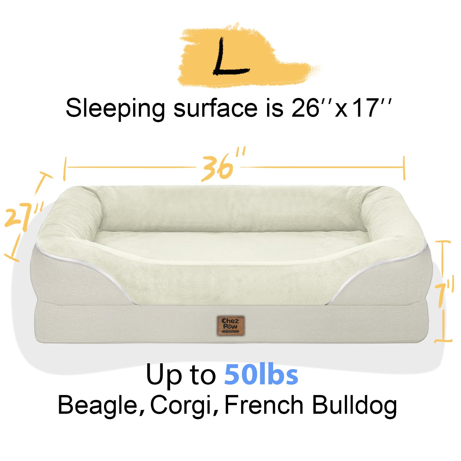 Orthopedic Washable Large Dog Bed - Egg Foam Dog Bed For Large And Medium Dogs Big Pet Beds With Removable Washable Cover And Bo