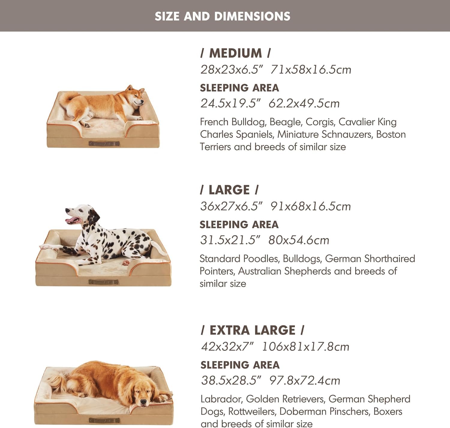 Friends Forever Orthopedic Dog Bed for Extra Large Dogs, Waterproof Memory Foam Dog Sofa Bed XL with Removable Washable Cover, Ally Khaki, 42x32x7 -Like New