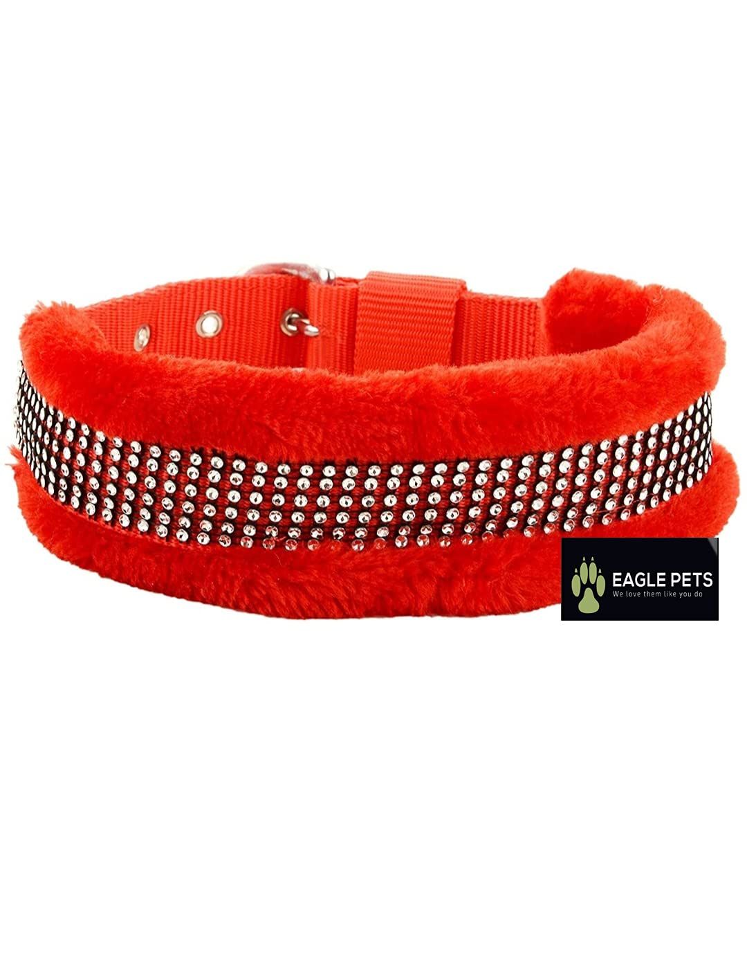 Eagle Pets Dog Collar Nylon Black Fur Soft Padded Collar 1.25Inch (Red, Large)