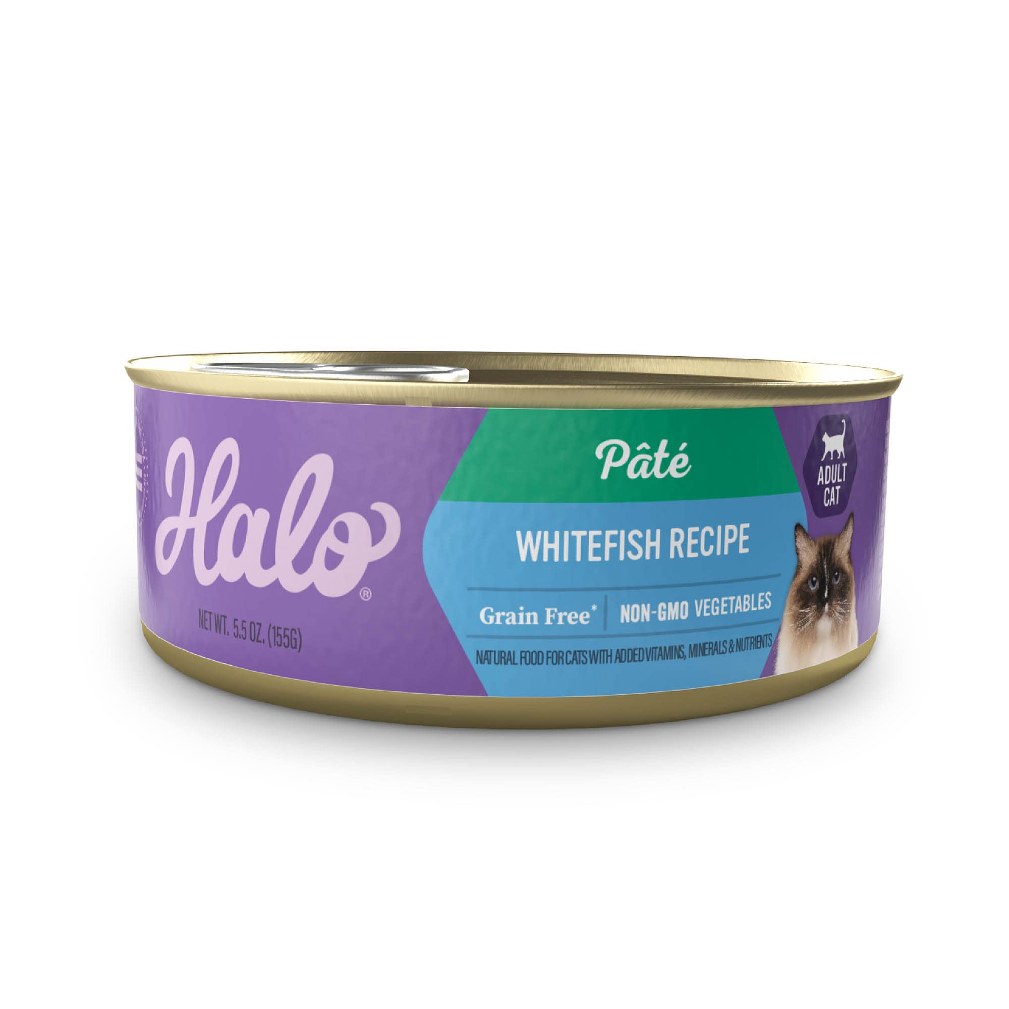 Halo Wet Cat Food Whitefish Recipe, Grain Free Wet Cat Pate, Canned Cat Food for Extra Hydration, 5.5 Oz Can (Pack of 12)