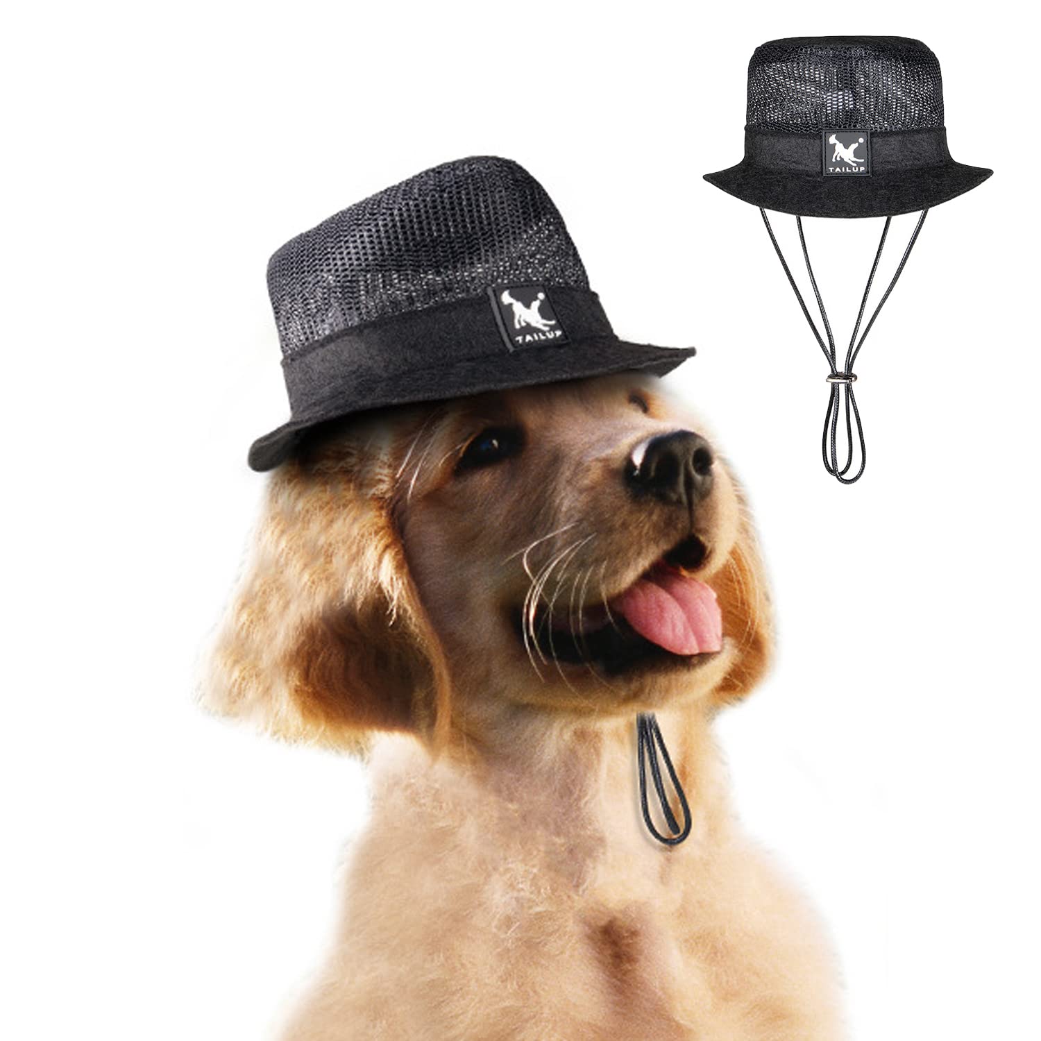 Harikaji Dog Top Hat,Pet Round Straw Hat,Dog Visor Mesh Sun Cap,Bucket Cap For Small Medium Large Dog Cats Rabbits(Black,M)