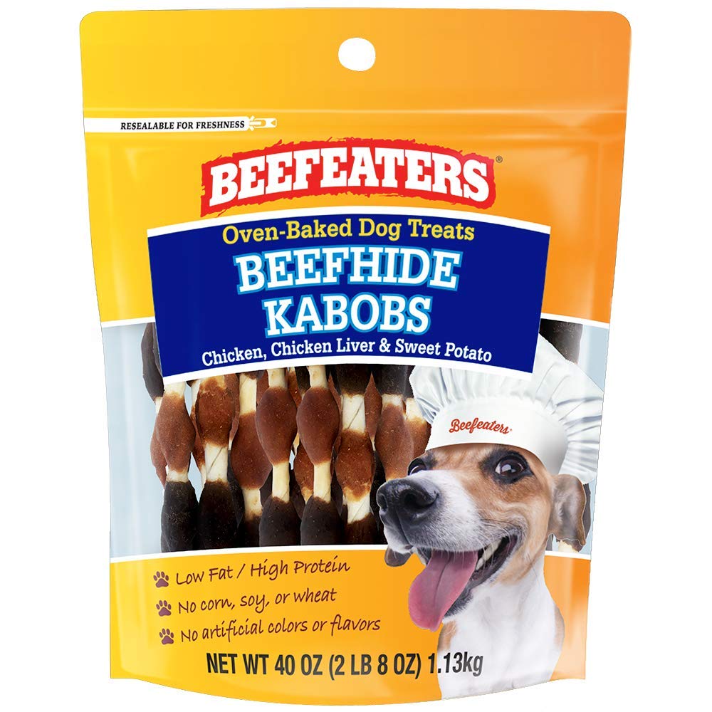 Beefeaters Beefhide Kabobs 40oz - Dog Treat. Triple Flavor with Real Chicken, Liver & Sweet Potato, Long-Lasting Chew, Supports 