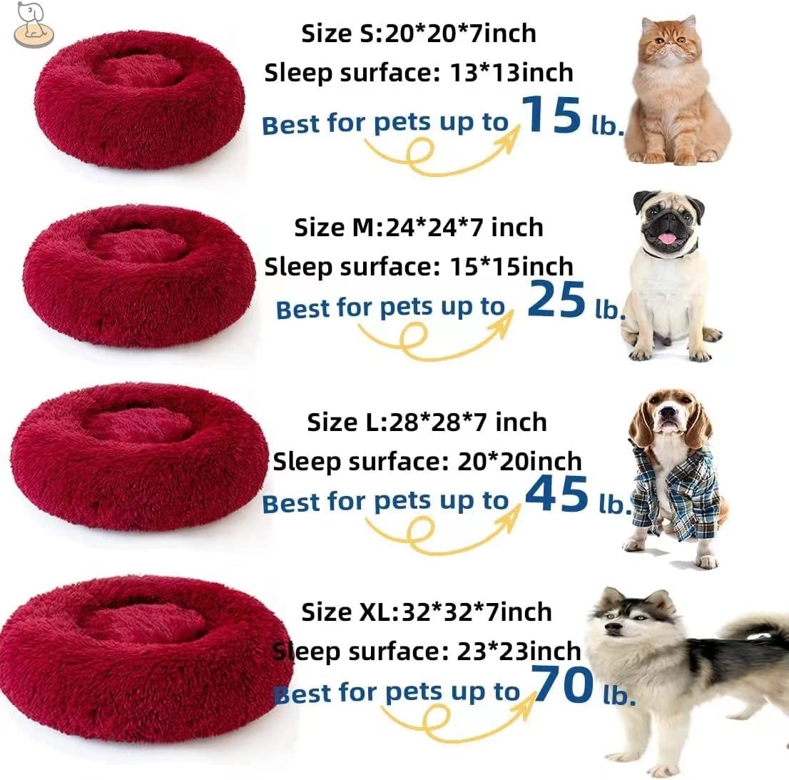 Cat Beds For Indoor Cats - Cat Bed Washable 20/24 Inches, Dog Beds For Small Medium Dogs, Anti Anxiety Round Fluffy Plush Faux F