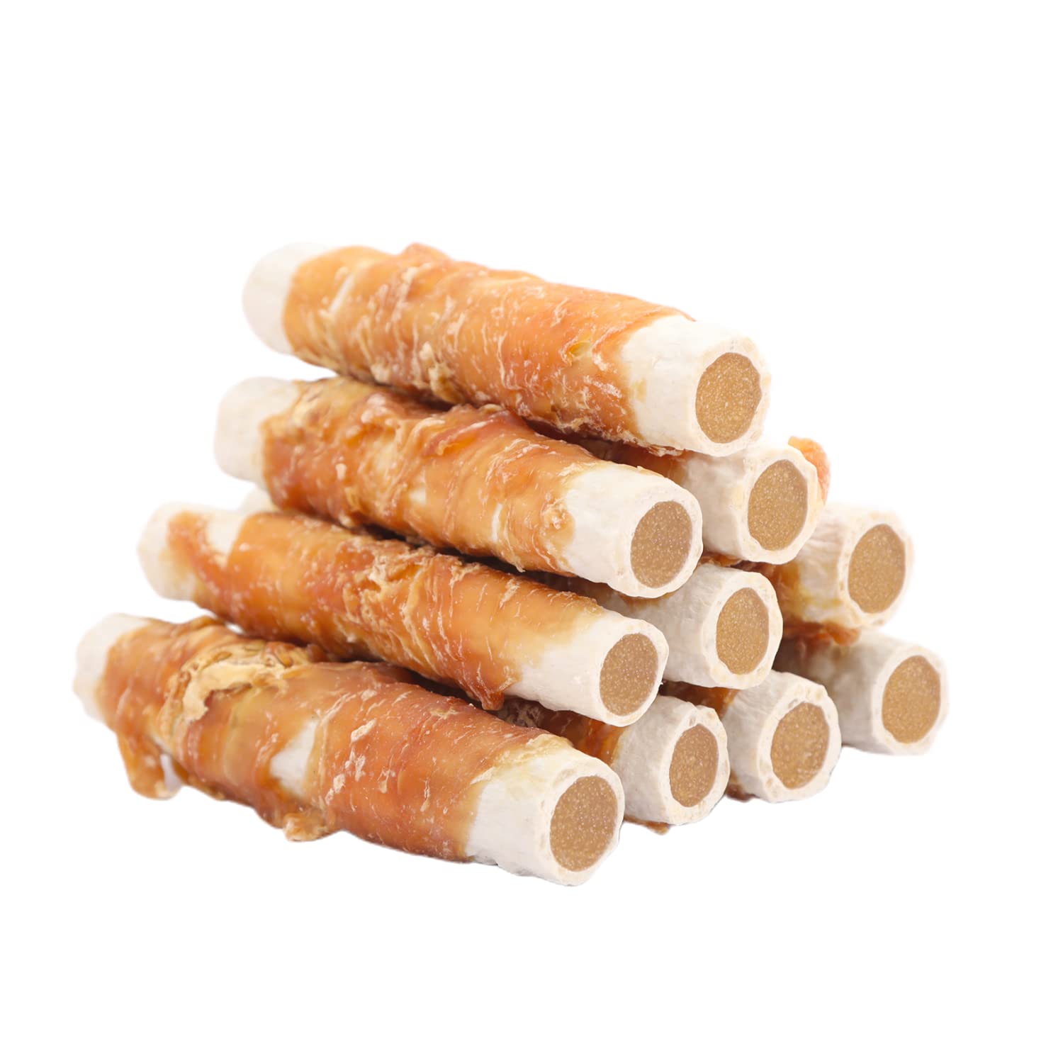 ASMPET Dog Treats, Chicken Wrapped Rawhide Sticks Filled with Sweet Potato for Small Medium Large Dogs(6pcs)