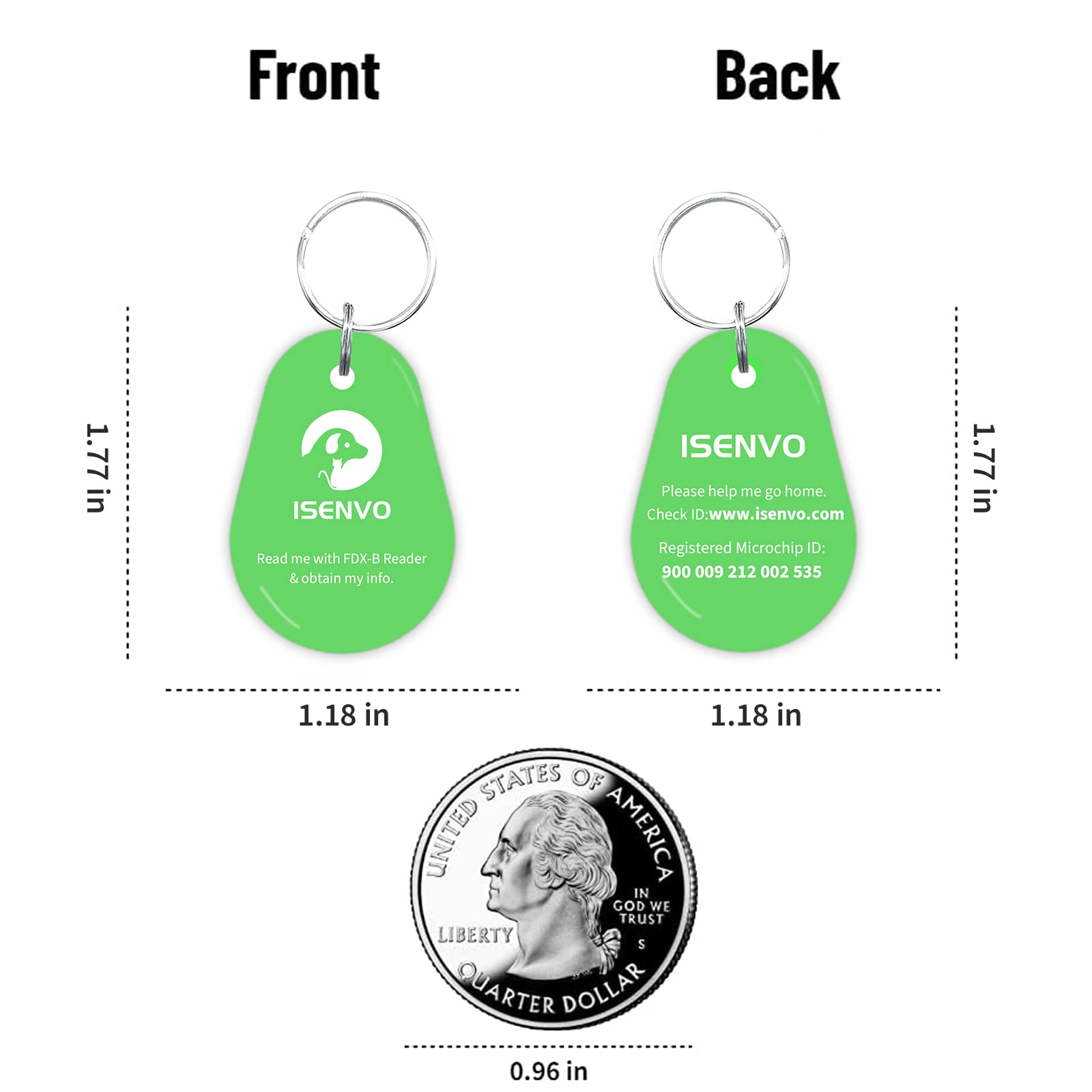 Smart Pet Id Tag With Microchip, Instant Pet Recovery, Supports Auto Pet Door & Feeder, Lifetime Contact Info Access (Green)