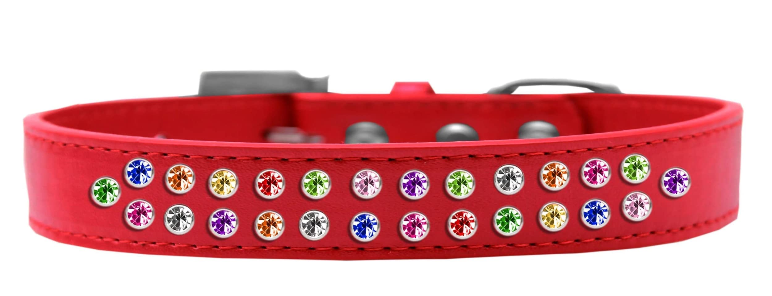 Mirage Pet Products Two Row Confetti Crystal White Dog Collar, Size 16