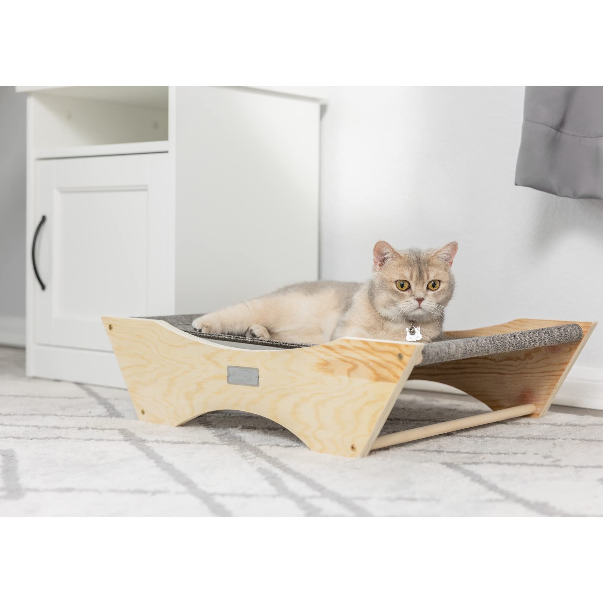 Armarkat Elevated Cozy Pet Hammock for Cats Scratch Resting Sleepy Bed, Natural Beige and Gray, 23.2&quot; L x 5.9&quot; W x 17.3&quot; Th