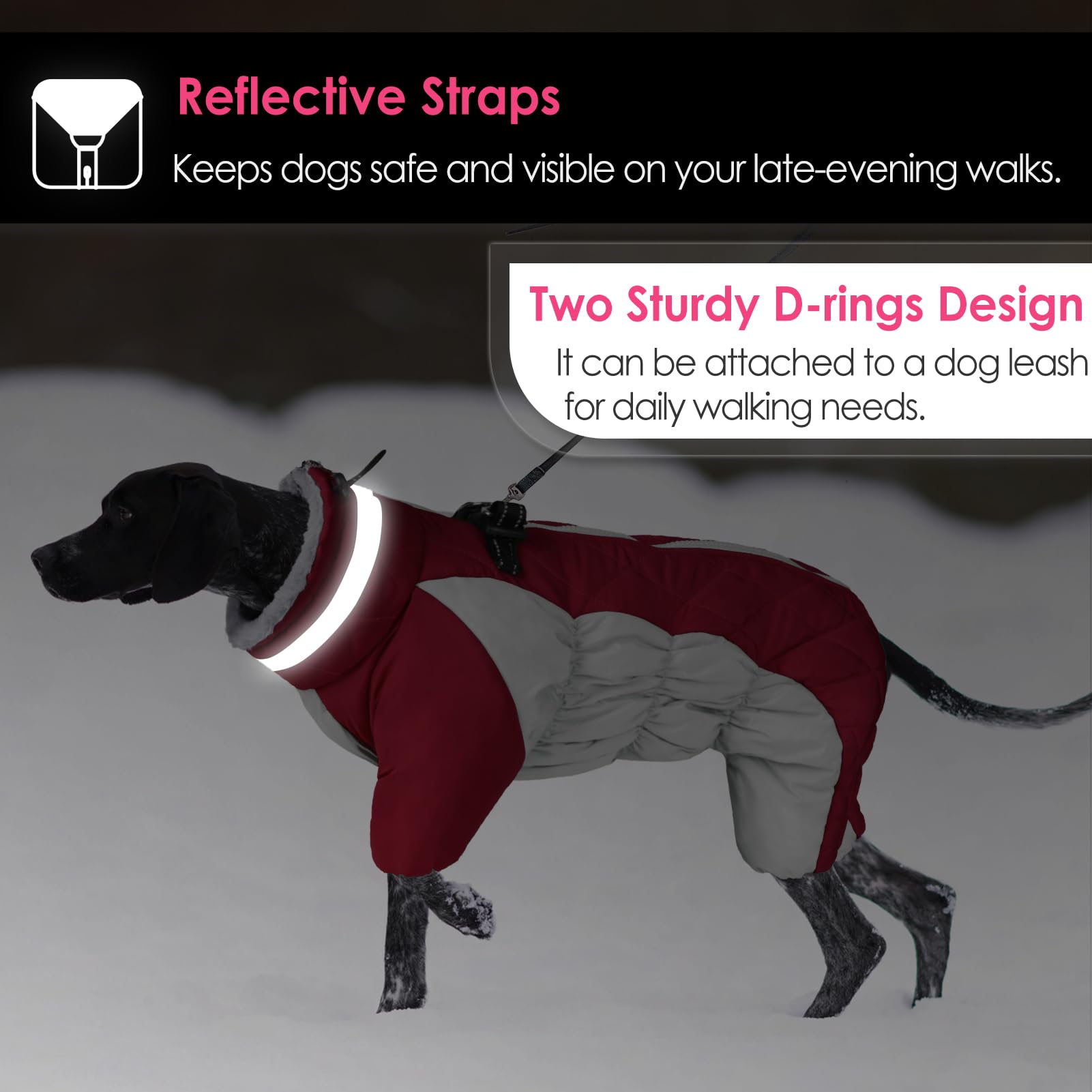 AOFITEE Fullbody Dog Jacket, Windproof Winter Coat with Built-In Harness, Reflective Turtleneck Snowsuit, Puffer Coat for Small