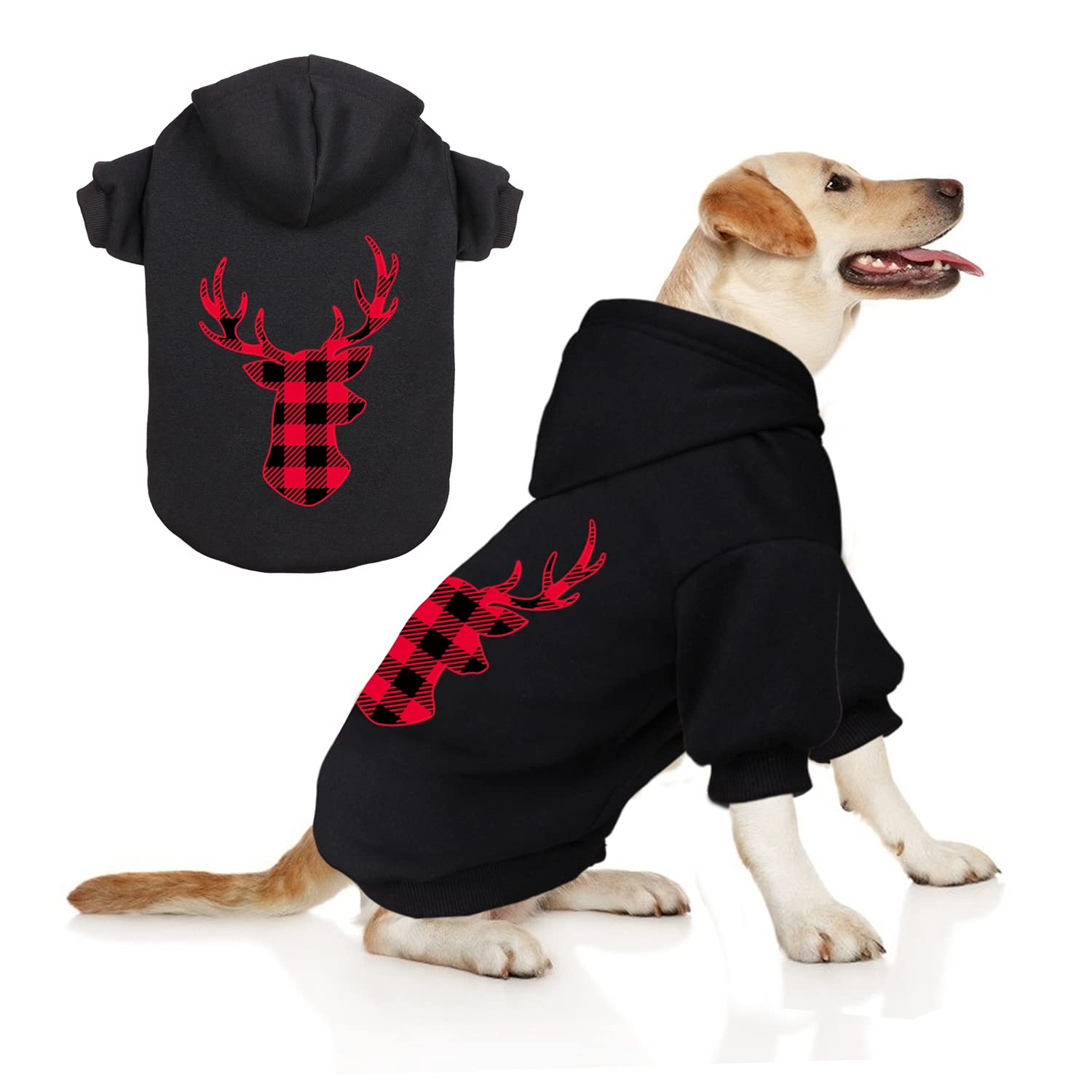 Dog Hoodie Sweater For Dogs Pet Clothes Buffalo Plaid Dog Hooded Sweatshirt Warm And Soft Breathable Cozy(Reindeer&L)