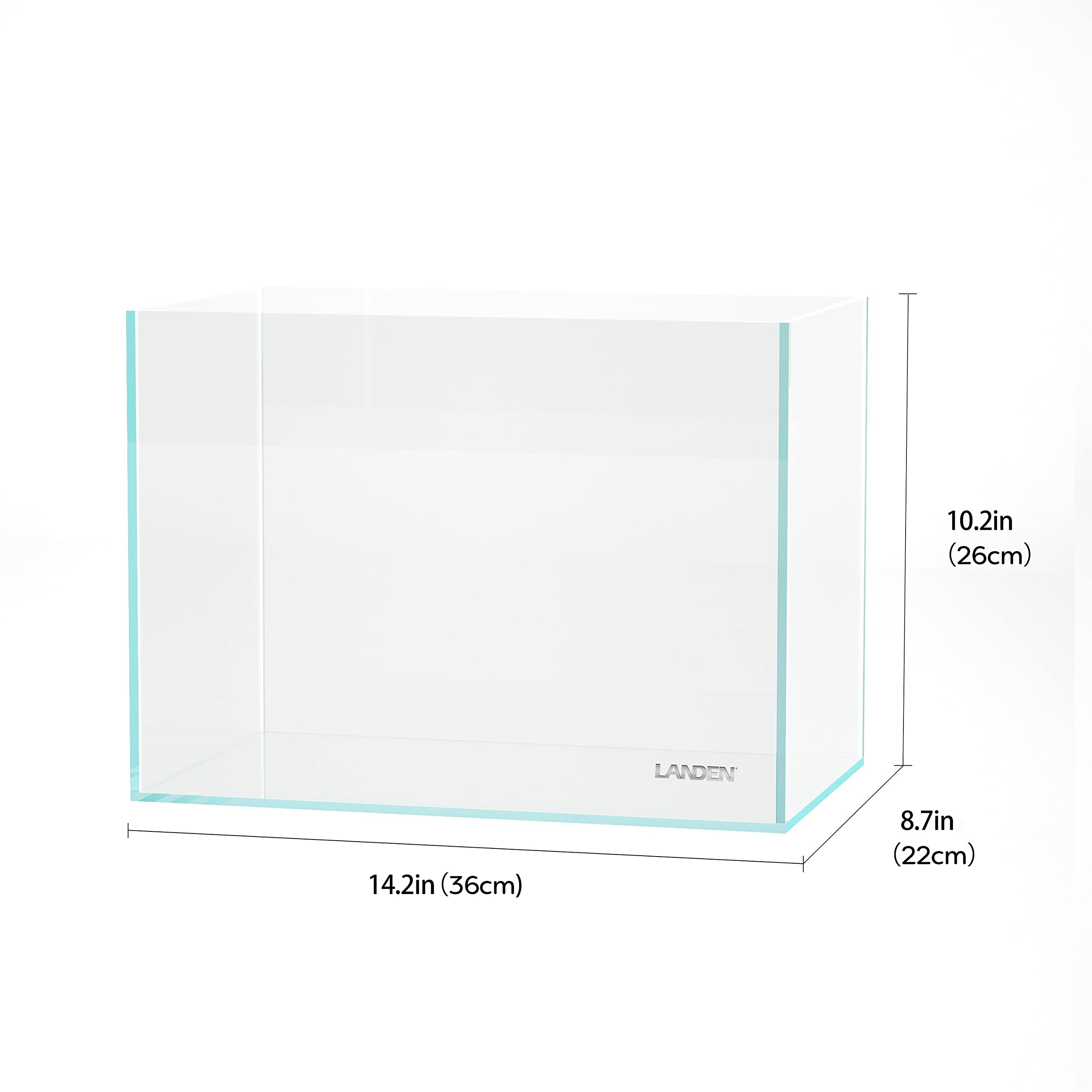 LANDEN 36N 5 Gallon Rimless Low Iron Aquarium Tank, 14.2'' W    8.7'' D    10.2'' H (36cm x 22cm x 26cm) 5mm Thickness with Blac