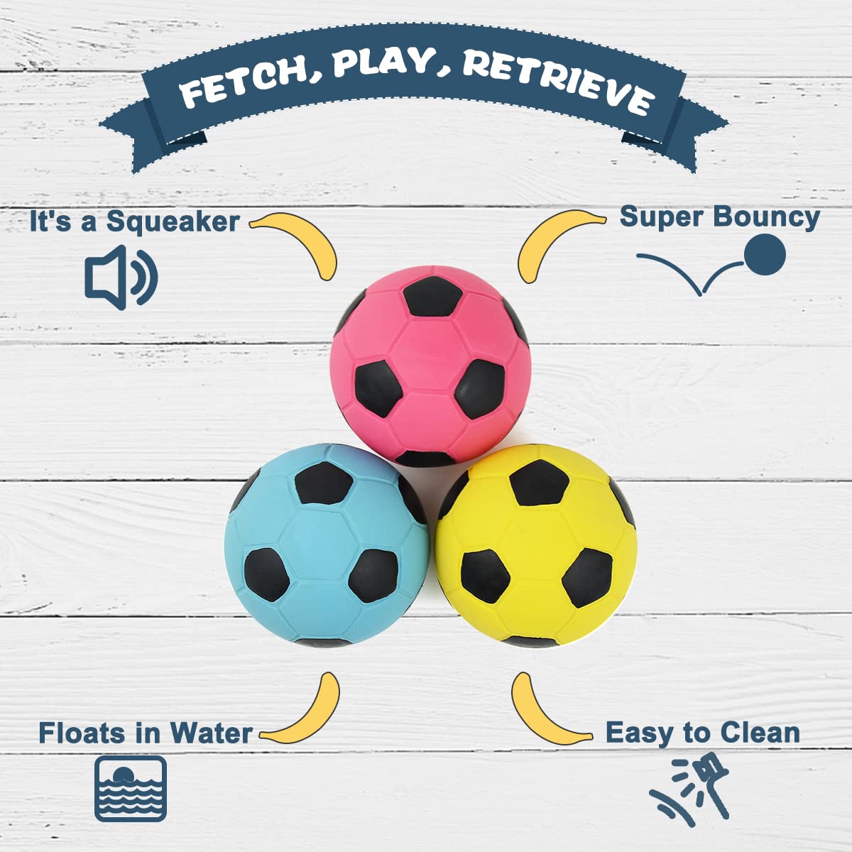 Pawdoer Squeaky Dog Ball - Soft Natural Latex Rubber Toy for Small Dogs - 2.0″ Soccer Ball - Perfect for Play & Fetch - 3 Pack