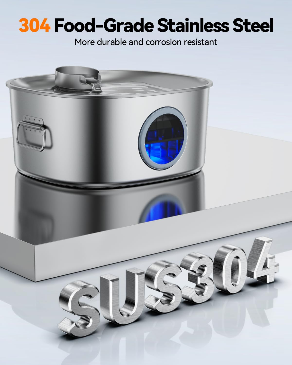 Dog Water Fountain Stainless Steel, 11L/2.8Gal Large Pet Water Fountain For Large Dogs Inside, Dog Fountain Water Bowl Automatic