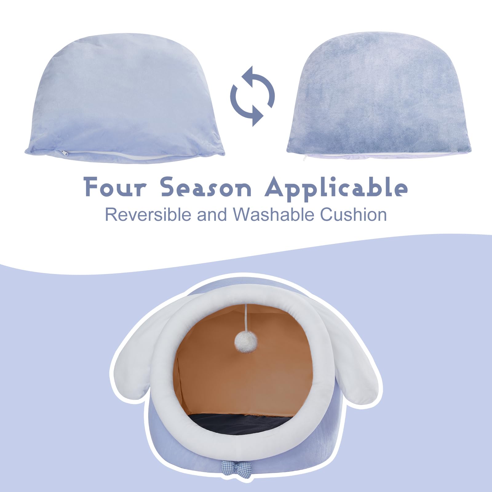 Jiupety Cute Cat Bed For Indoor Cats, Warm Soft Cave Fit For Many Cats And Puppy, Big Ear, L