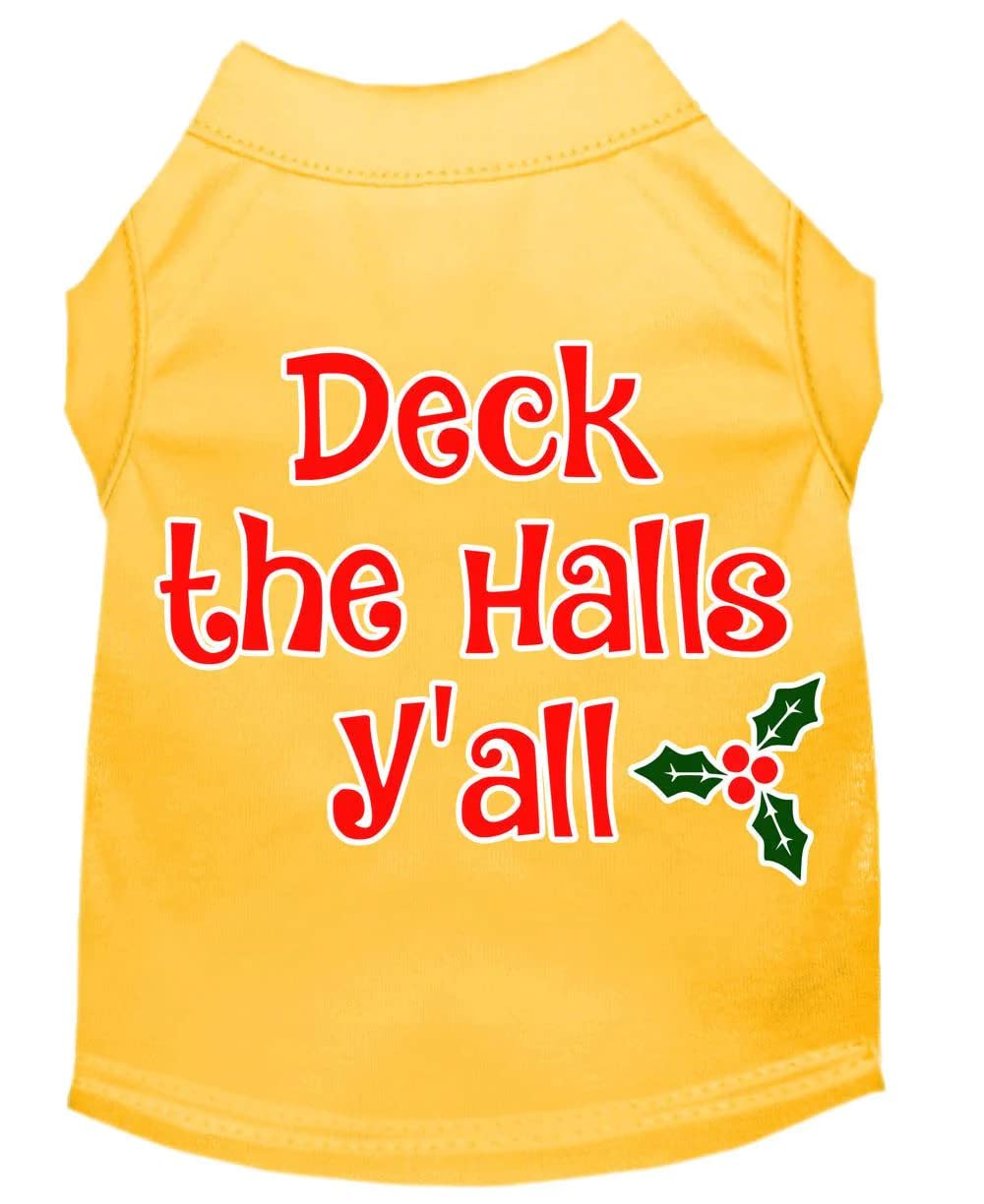 Christmas Pet Dog & Cat Shirt Screen Printed, &quot;Deck The Halls, Y'all&quot; Green SM (3-6 lbs.)