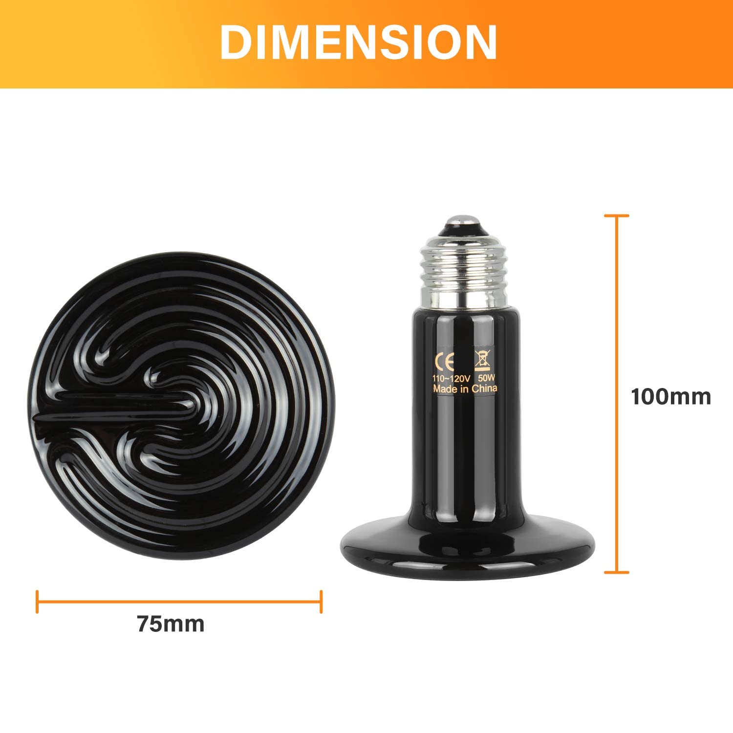 Simple Deluxe 50W Ceramic Heat Lamp, Reptile Heat Bulb Emitter, No Light Emitting Brooder Coop Heater for Amphibian Pet & Incuba