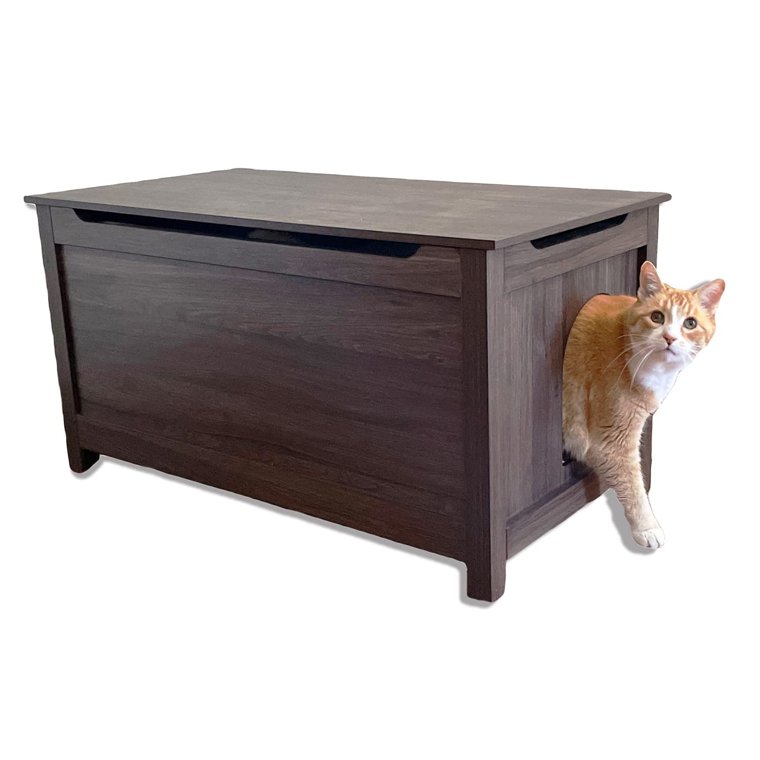 Parker Designer Catbox Cat Litter Box Enclosure, Hidden, Dog-Proof Pet Furniture With Cover, Elegant, Covered, Odor Contained For Large Cats, Cat Litter Box Furniture With Lid, Cat Litter Boxes, Oak