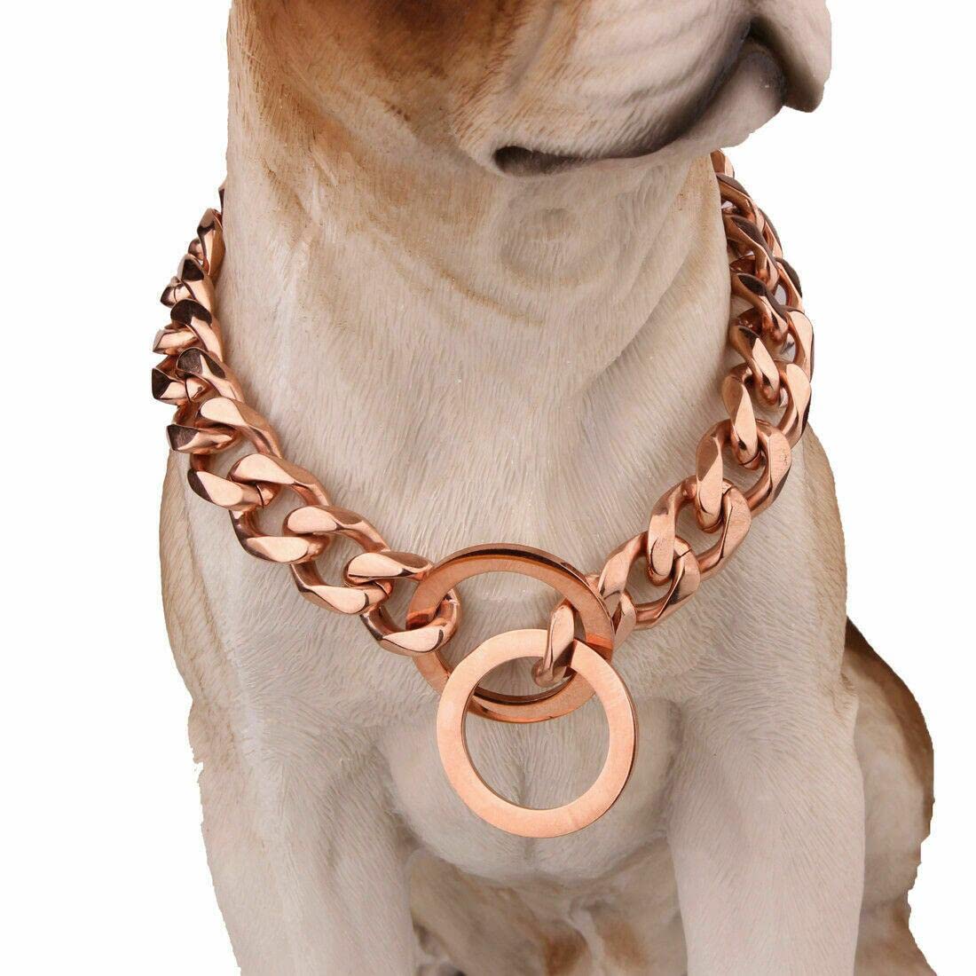 Rumypet Rose Gold Dog Chain Collar 11Mm/15Mm/19Mm Stainless Steel Cuban Link Chain Collar For Small Medium Large Dogs(19Mm,12Inc