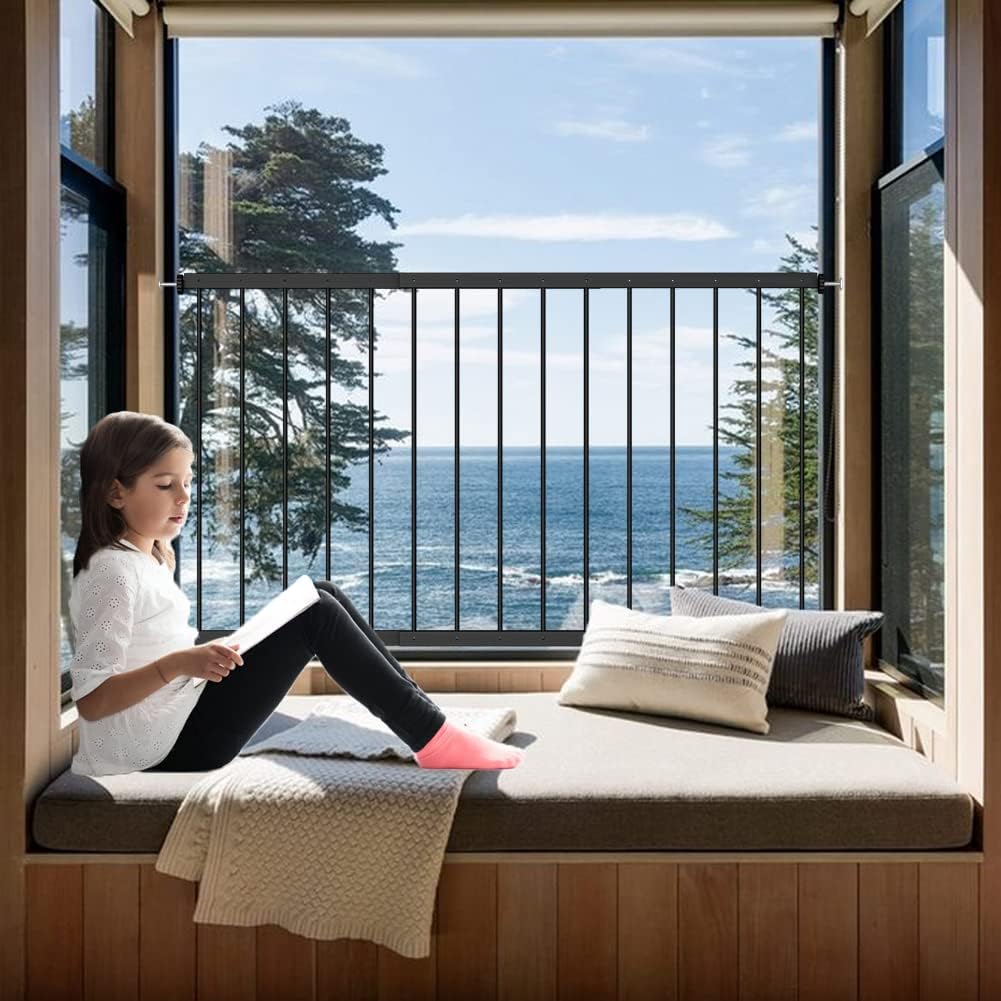 WAOWAO Black Window Safety Guards for Children Kids Toddler Pets Proof Extra Wide Tension Security Window Guard Gate for Home Fi
