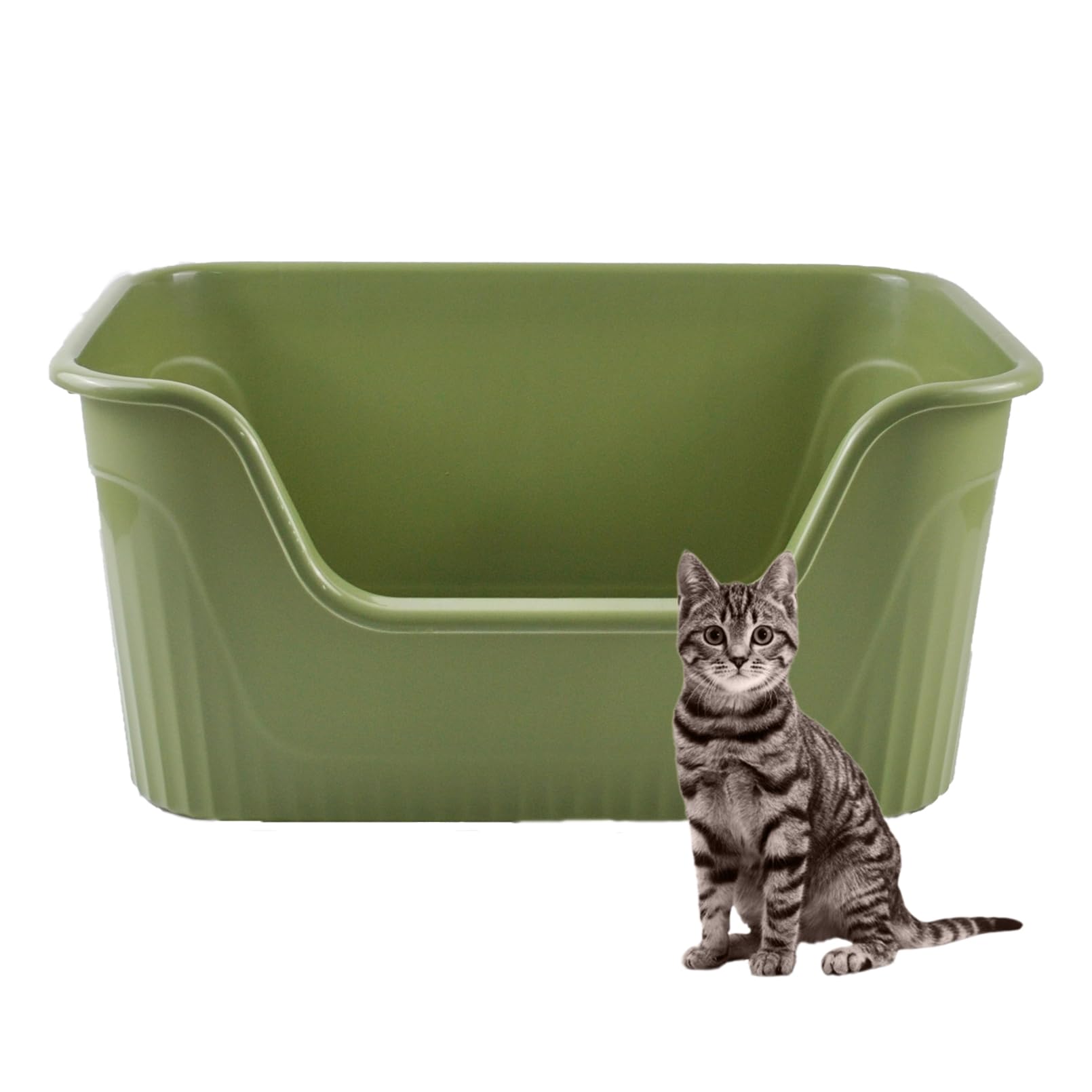 Muyg Deep Cat Box Extra Large High Sides,21.45 X 16.14 X 10.43 Inches Low Entry Jumbo Cat Litter Tray One Piece Cat Litter Box O
