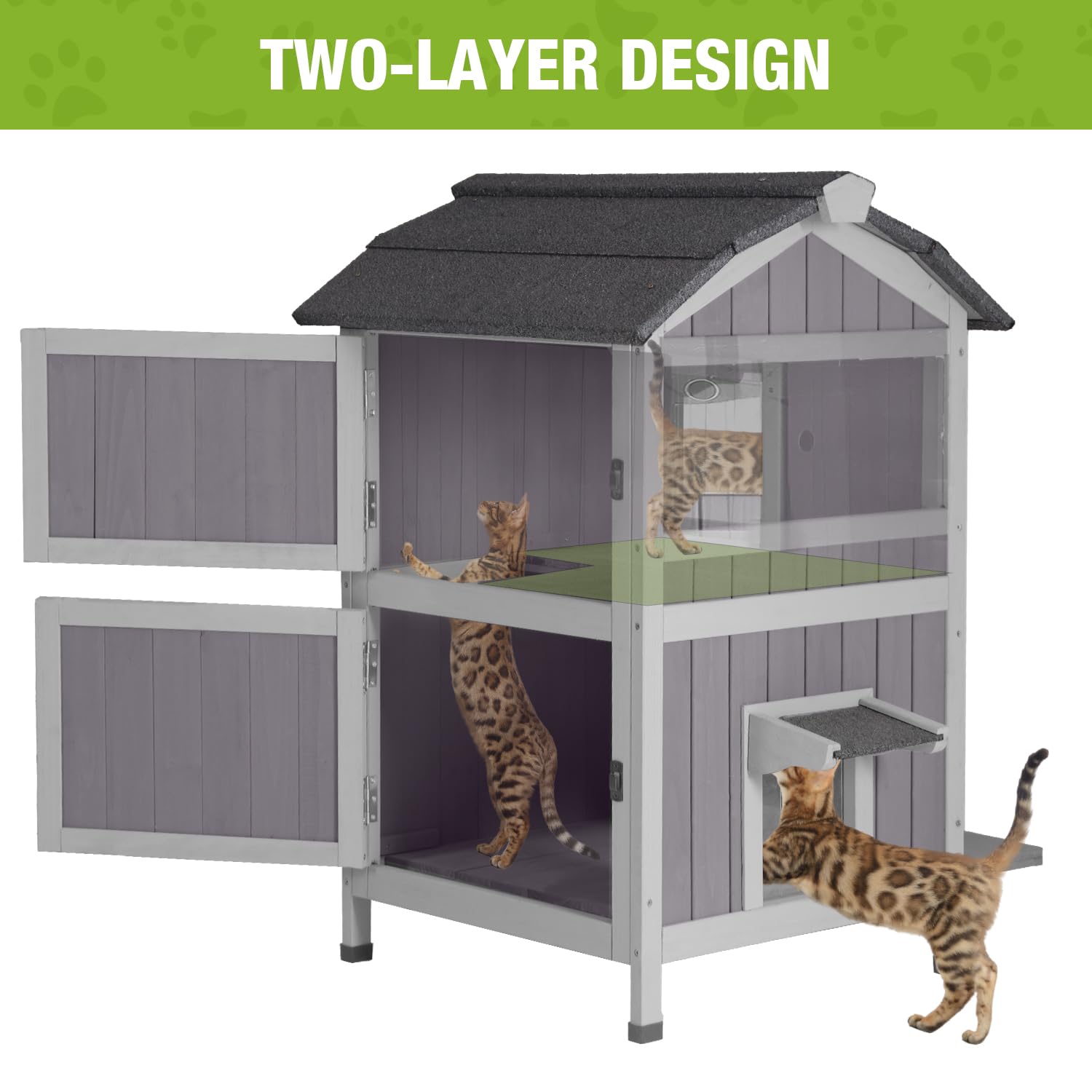 Gutinneen Outdoor Cat House Weatherproof Outside Feral Cat Shelter 2 Story