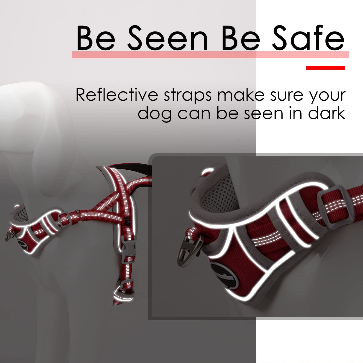 Adventuremore Dog Harness For Large Dogs No Pull, Sport Dog Halter Harness Reflective Breathable Dog Vest Escape Proof Dog Harness With Easy Control Front Clip Handle For Training Walking L Red