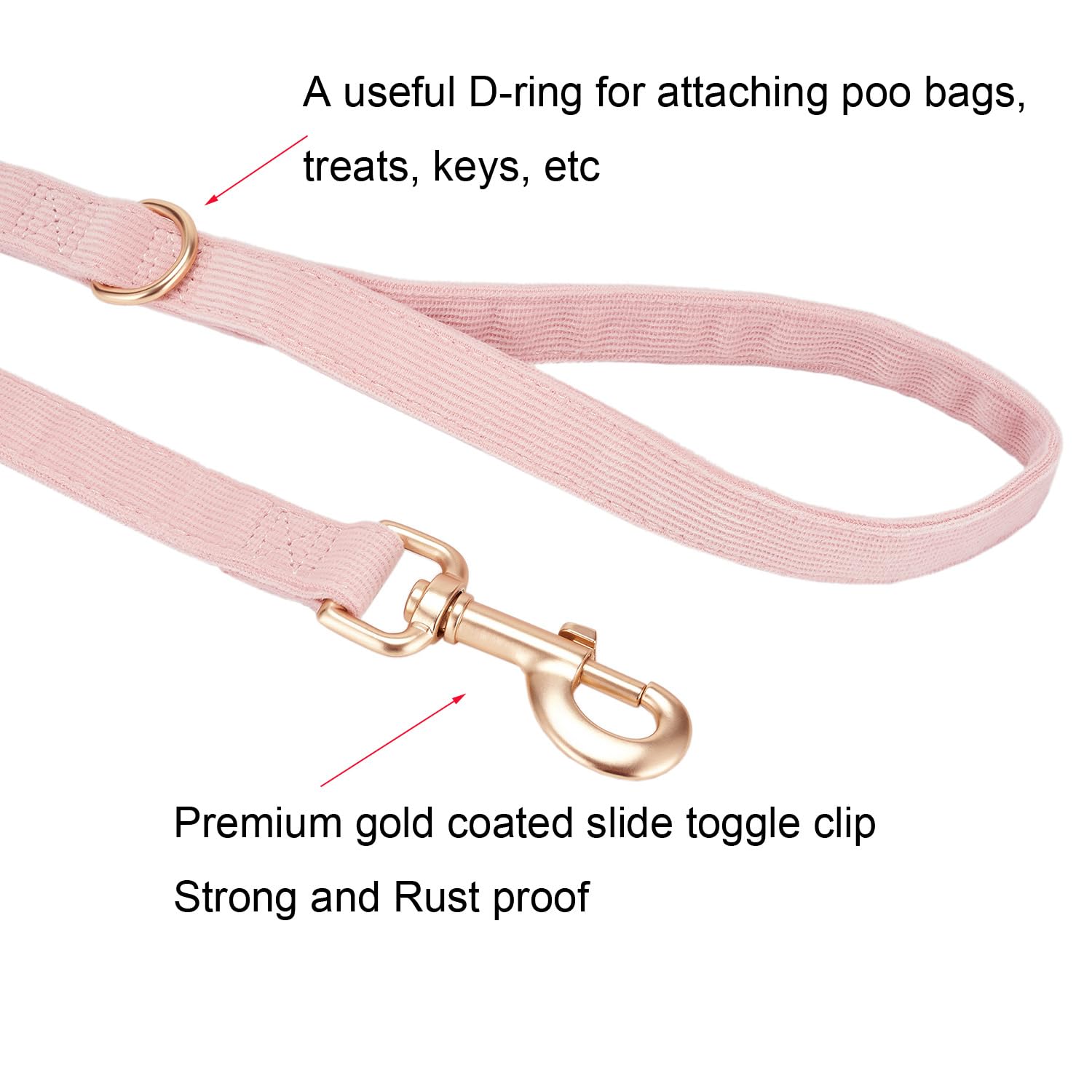 Ewinoom Soft Cotton Dog Leash, 5 Ft Heavy Duty Corduroy Dog Leashes With Gold Metal Hook For Small Medium Large Dogs,Medium,Ligh