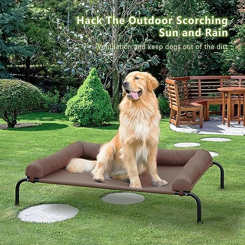Cooling Elevated Dog Bed - Outdoor Medium Raised Dog Cot W/Breathable Mesh, Portable Pet Cot W/Removable & Waterproof Bolster,El