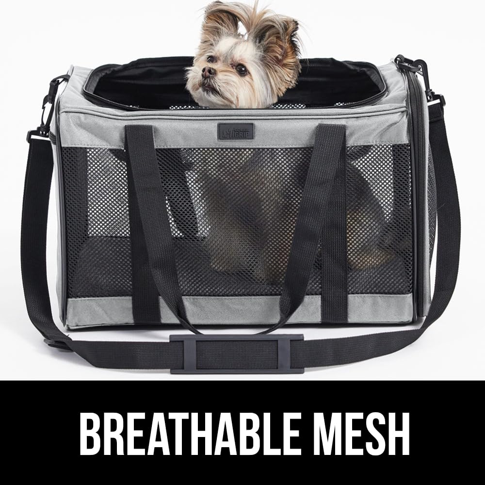 Gorilla Grip Airline Travel Cat Carrier Bag Up To 15 Lbs, Breathable Mesh Collapsible Pet Carriers For Small, Medium Cats, Small Dogs, Puppies, Portable Kennel With Soft Washable Waterproof Pad Gray