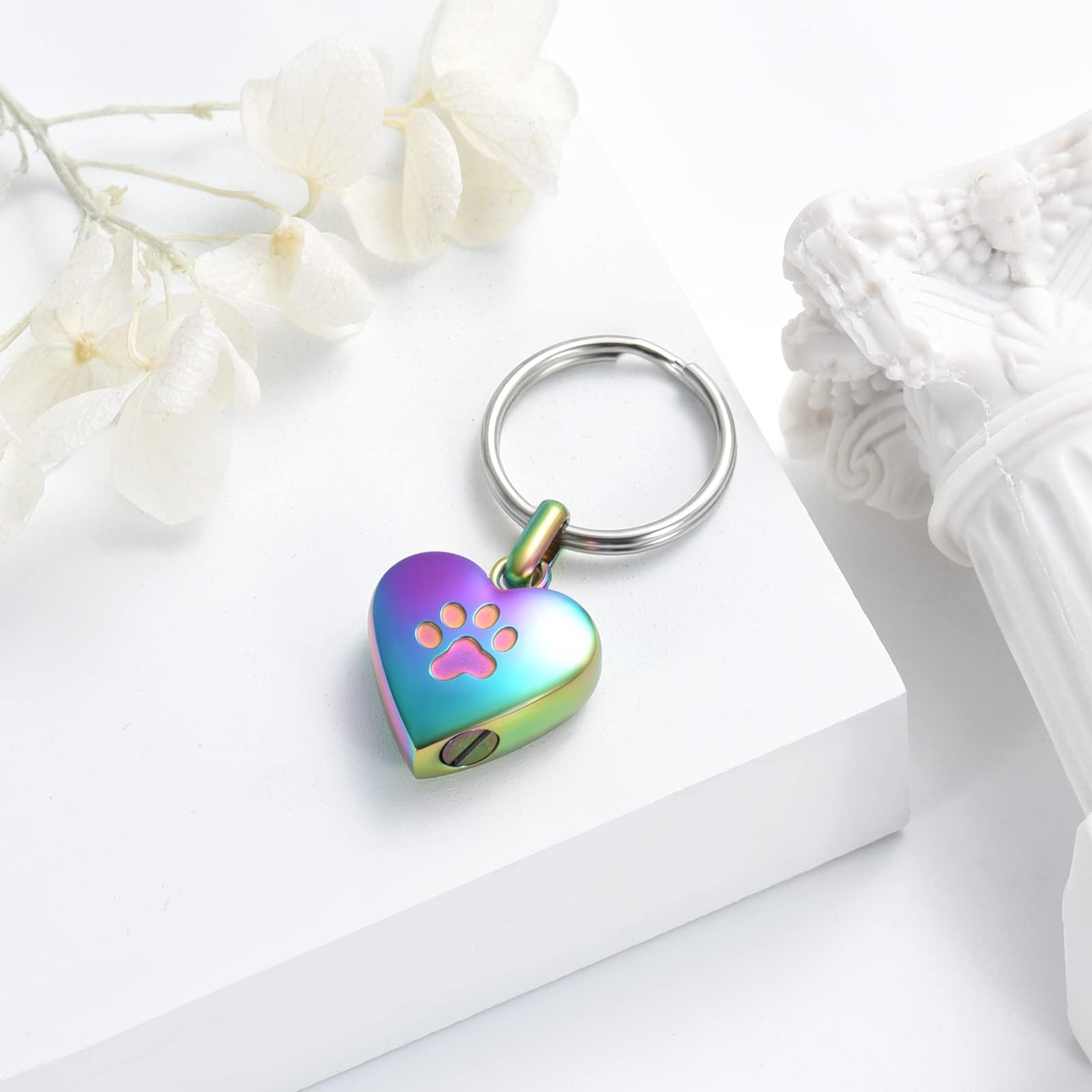 zeqingjw Pet Heart Cremation Jewelry for Ashes for Dog/Cat Paw Memorial Urn Keychain Urn Pendant Memorial Keepsake Jewelry
