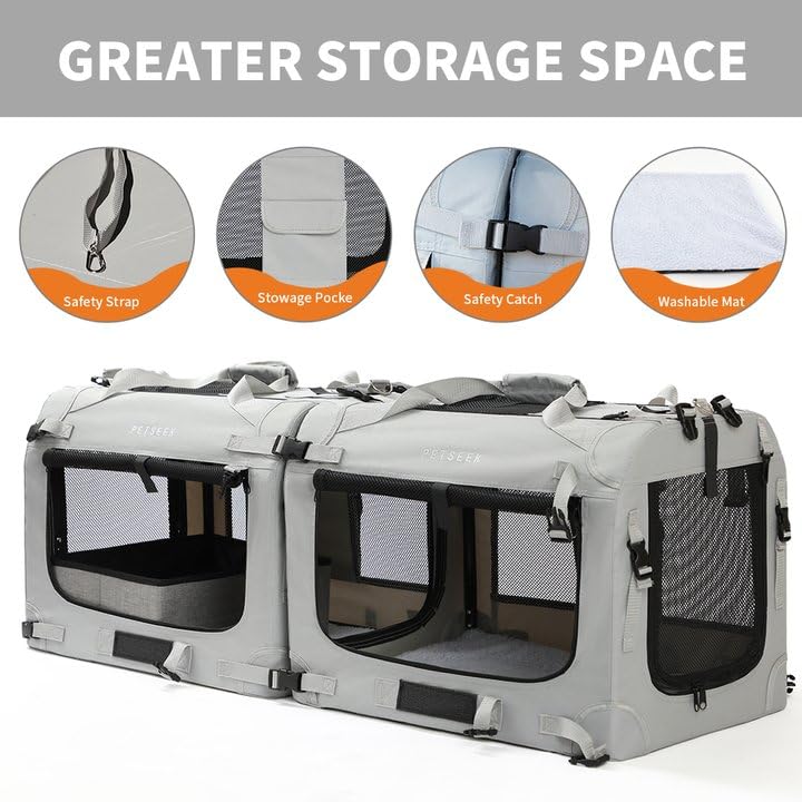 Petseek Extra Large Cat Carrier Soft Sided, Portable Small Dog Carrier for 2 Cats, 24 x16.5 x16  Car Travel Folding Comfortable