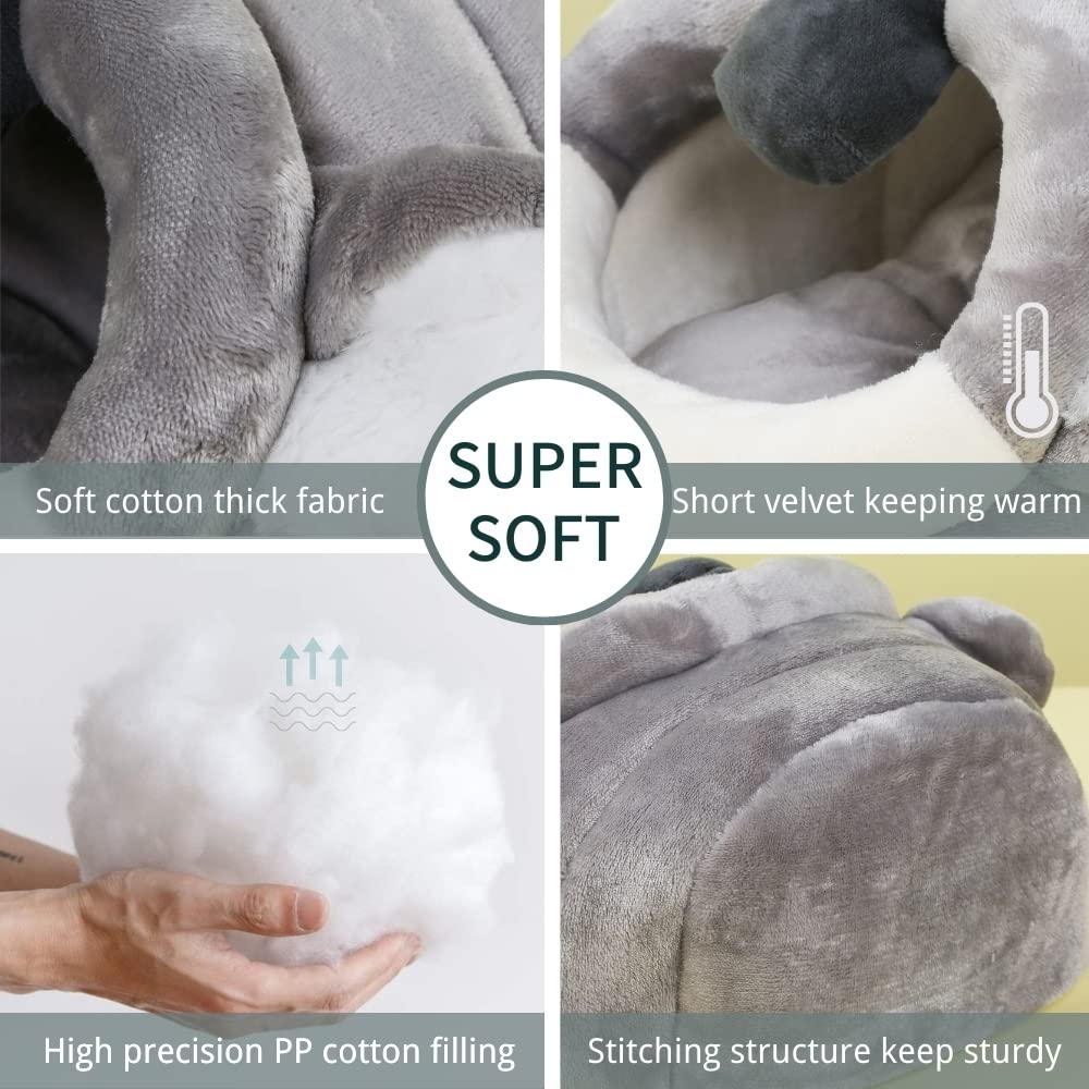 Janyoo Warm Bunny Bed For Rabbits Outdoor Cage Hideout Hut Tent Cave Tunnel Cute House Cotton Washable Winter Gray Xlarge