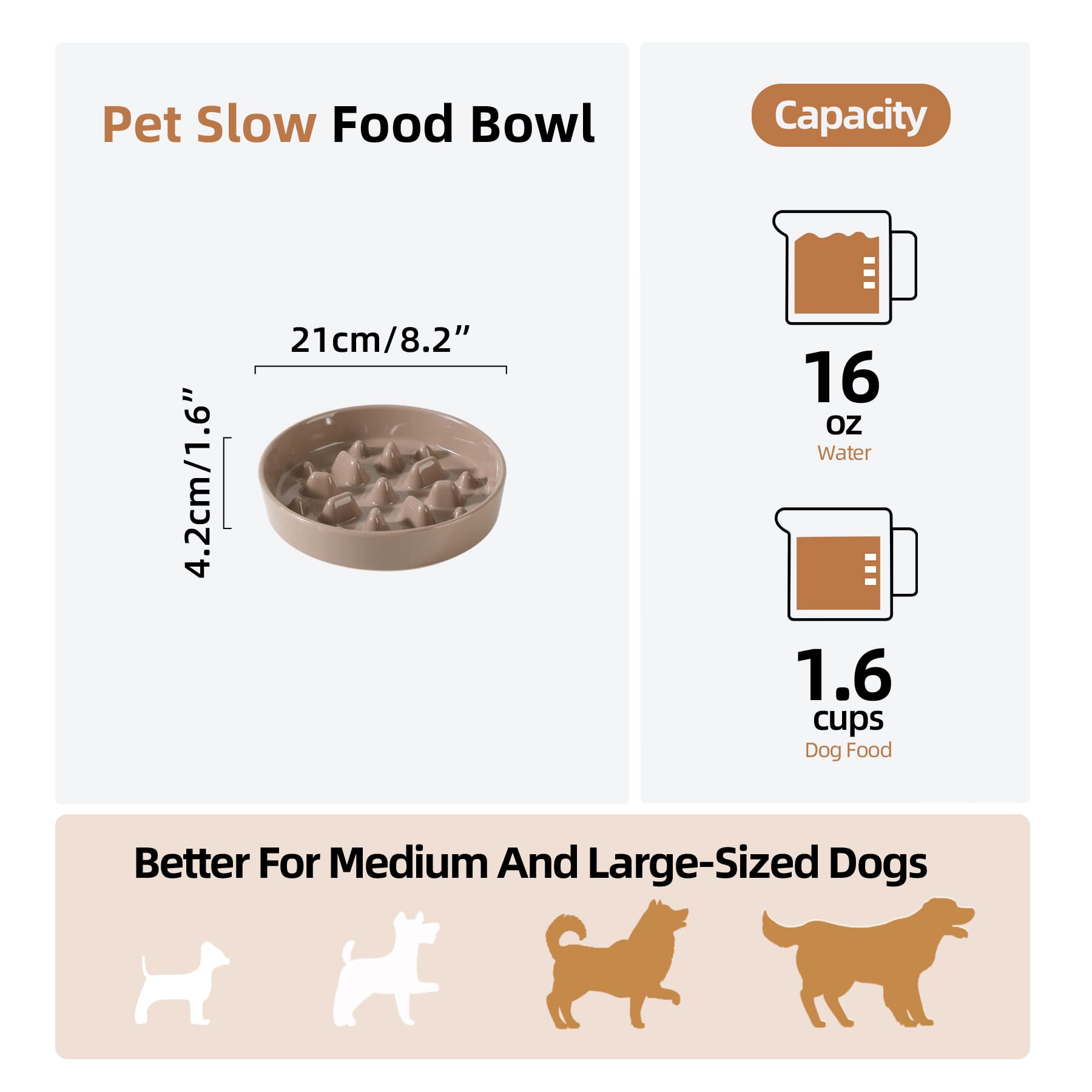 Havniva Ceramic 1.6 Cup Dog Bowl Slow Feeder, 8.2 inch Slow Pet Food Dish for Medium and Large Dog, Stop Bloat, Preventing Choki