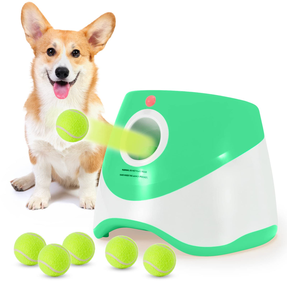Soco Dog Ball Launcher Automatic,10-30 Ft Distance, Usb Rechargeable Ball Thrower, Led Indicator Dog Toy, Included 6 Mini Tennis