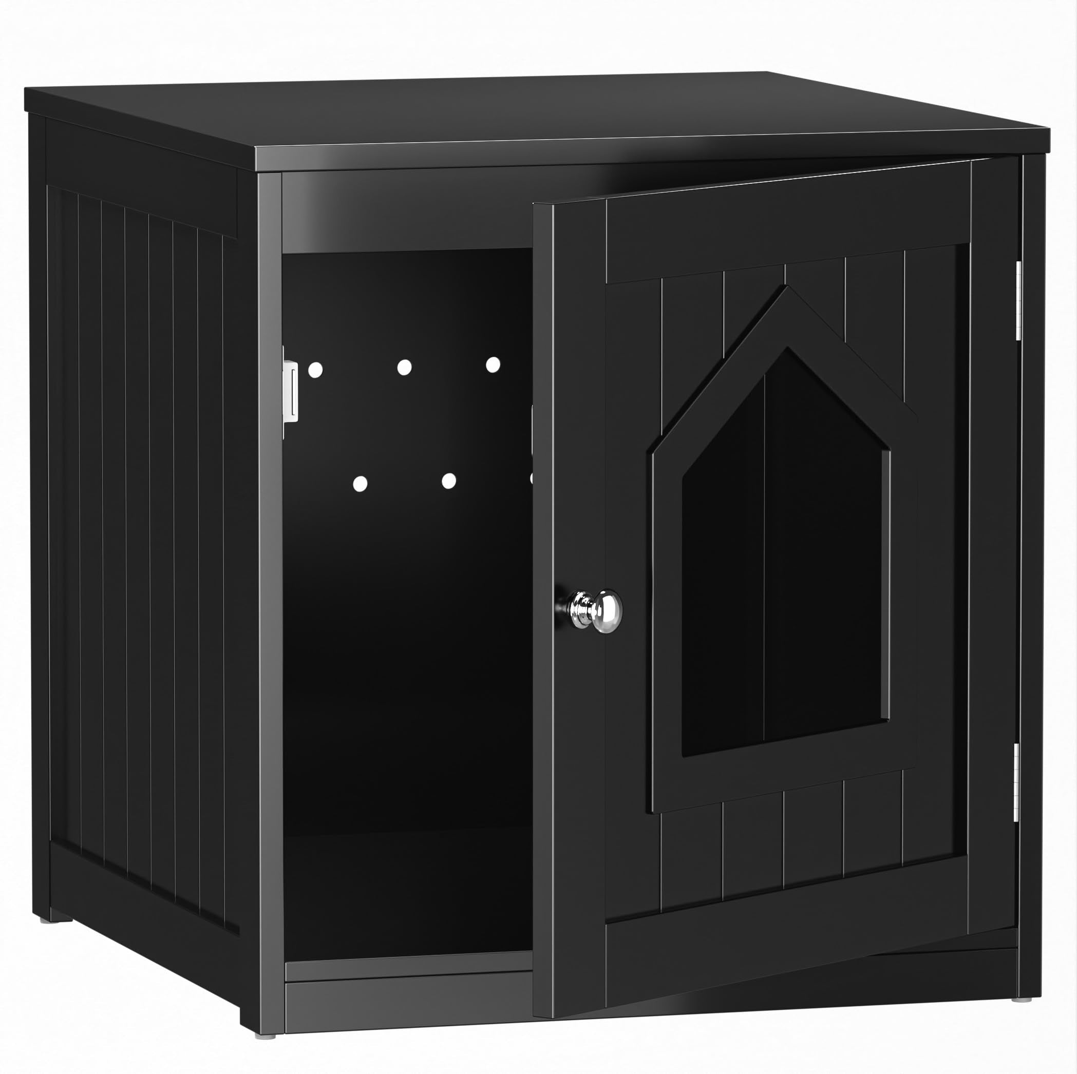 ZENY Hidden Cat Litter Box Furniture - Enclosed Cabinet With Vent Holes, Indoor Wooden Washroom, End Table, Nightstand (Black)