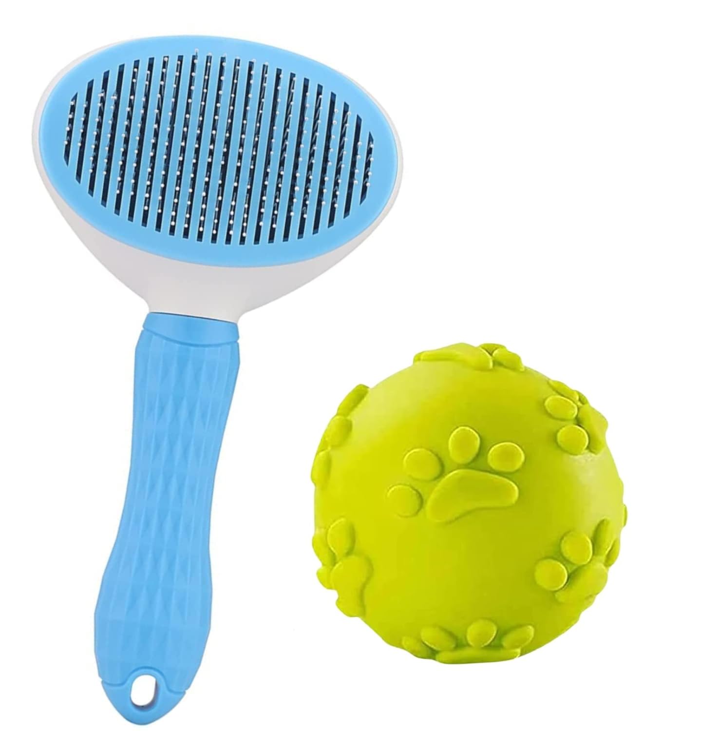 PSK PET MART Grooming Slicker and Squeaky Dog Ball for Dogs  Claw Ball with Oval Push Slicker| Dog Squeaky Ball Toy and Groomin