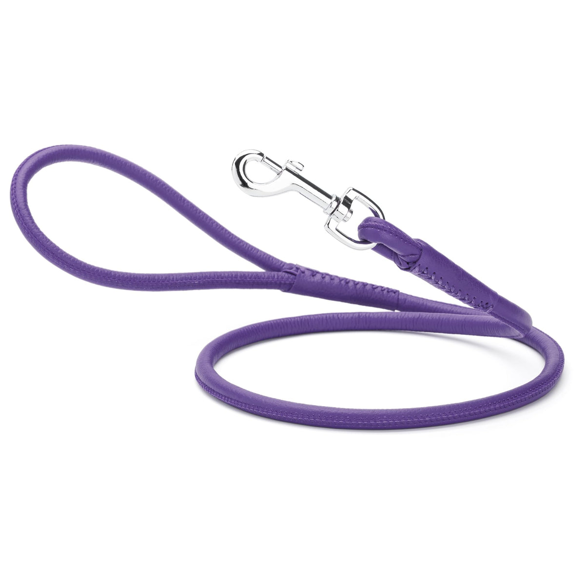 Dogline 1/4-Inch Wide Soft Padded Rolled Round Leather Dog Leash Lead, 4-Feet, Purple