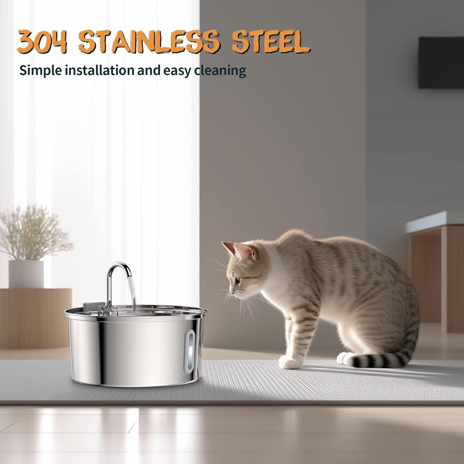 Tomxcute Cat Water Fountain,Stainless Steel Cat Fountain 3.2L/108Oz Automatic Pet Fountain With Water Levels Window,Ultra-Quiet