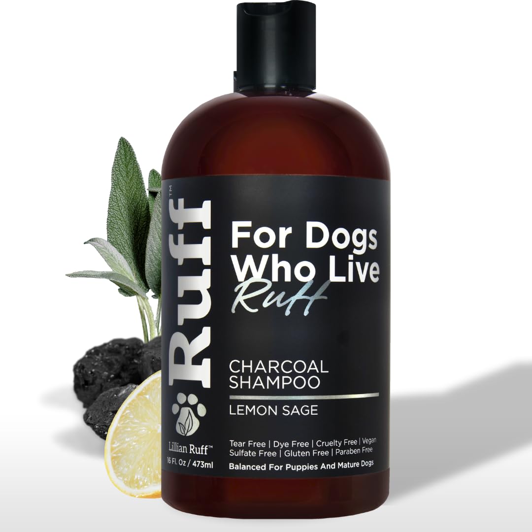 Ruff By Lillian Ruff Activated Charcoal Pet Shampoo - Deep Cleanser, Deodorizer, Stain Remover - Lemon Sage Scent, Ph Balanced, 