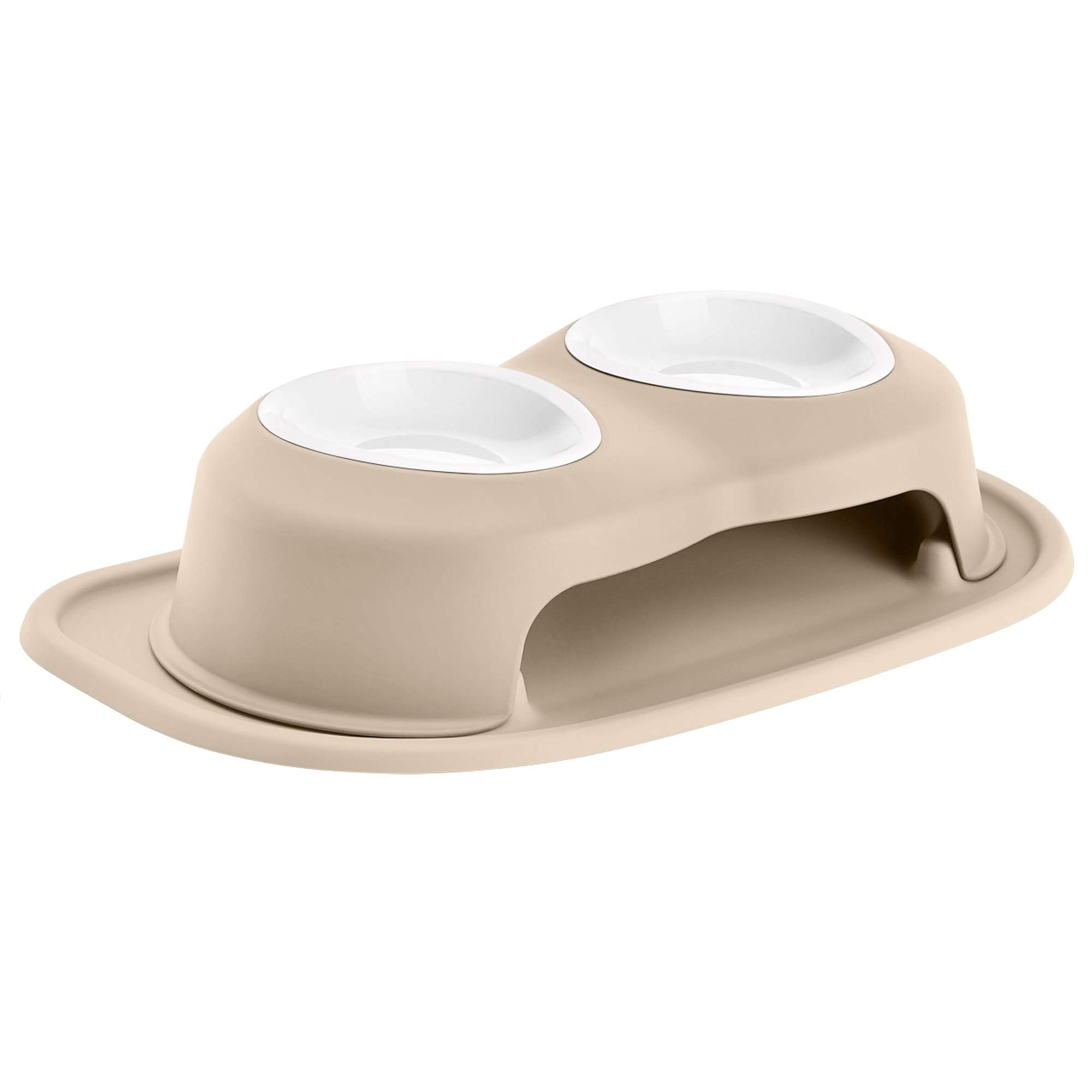 Weathertech Double High Pet Feeding System W/Plastic Dog/Cat Bowls - 4'' High Stand Tan (Pdhc1604Tntn)