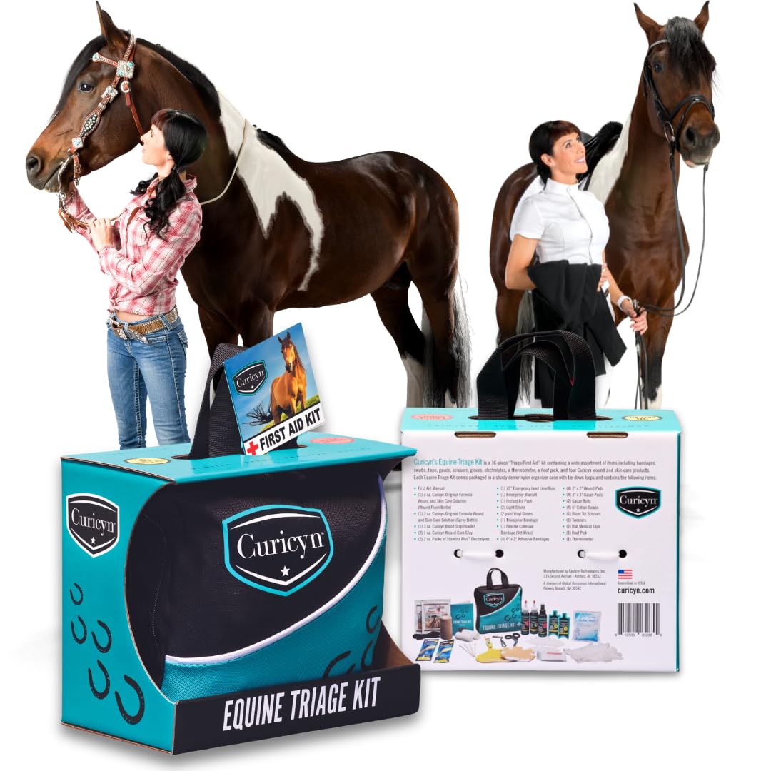 Curicyn Equine Triage Kit - 36 piece Equine First Aid Kit for Horses - Contains Equine Emergency Essentials Including Hoof Kit -