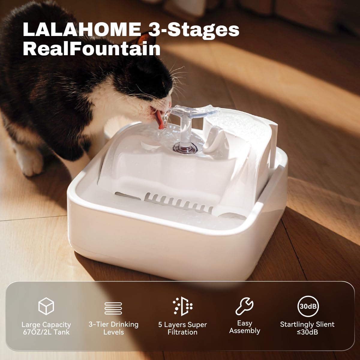 Dog Water Fountain Cat Automatic Water Bowel 3-Stage Design For Multi Pets Water Dispenser For Drinking Waterfall Fountain Kitty