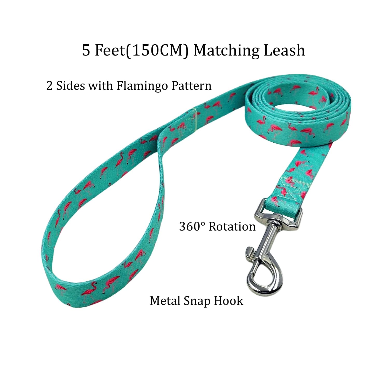 Olahibi Dog Collar Leash Set, Flamingo Pattern, Polyester Material, Adjustable Collar And 5Ft Matching Leash, For Medium Dogs.(M
