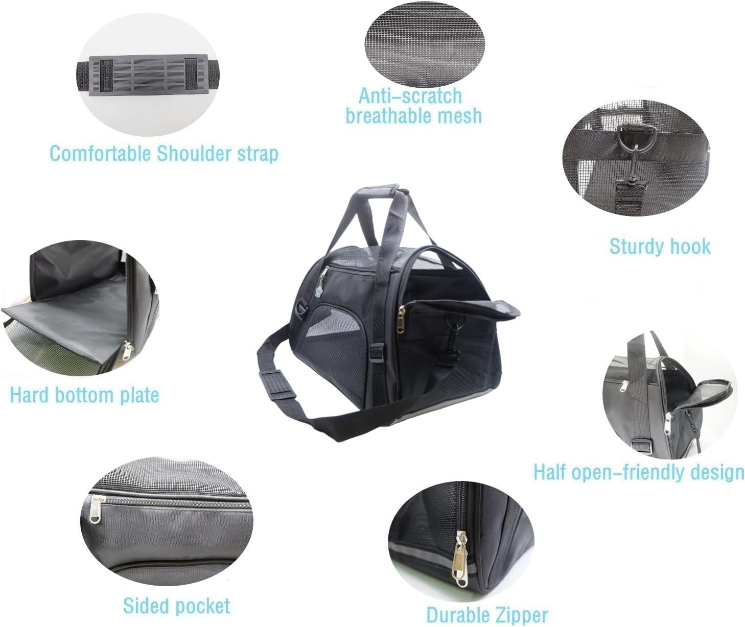 Zanesun Cat Carrier,Soft-Sided Pet Travel Carrier For Cats,Dogs Puppy Comfort Portable Foldable Pet Bag Airline Approved (Medium-Black)