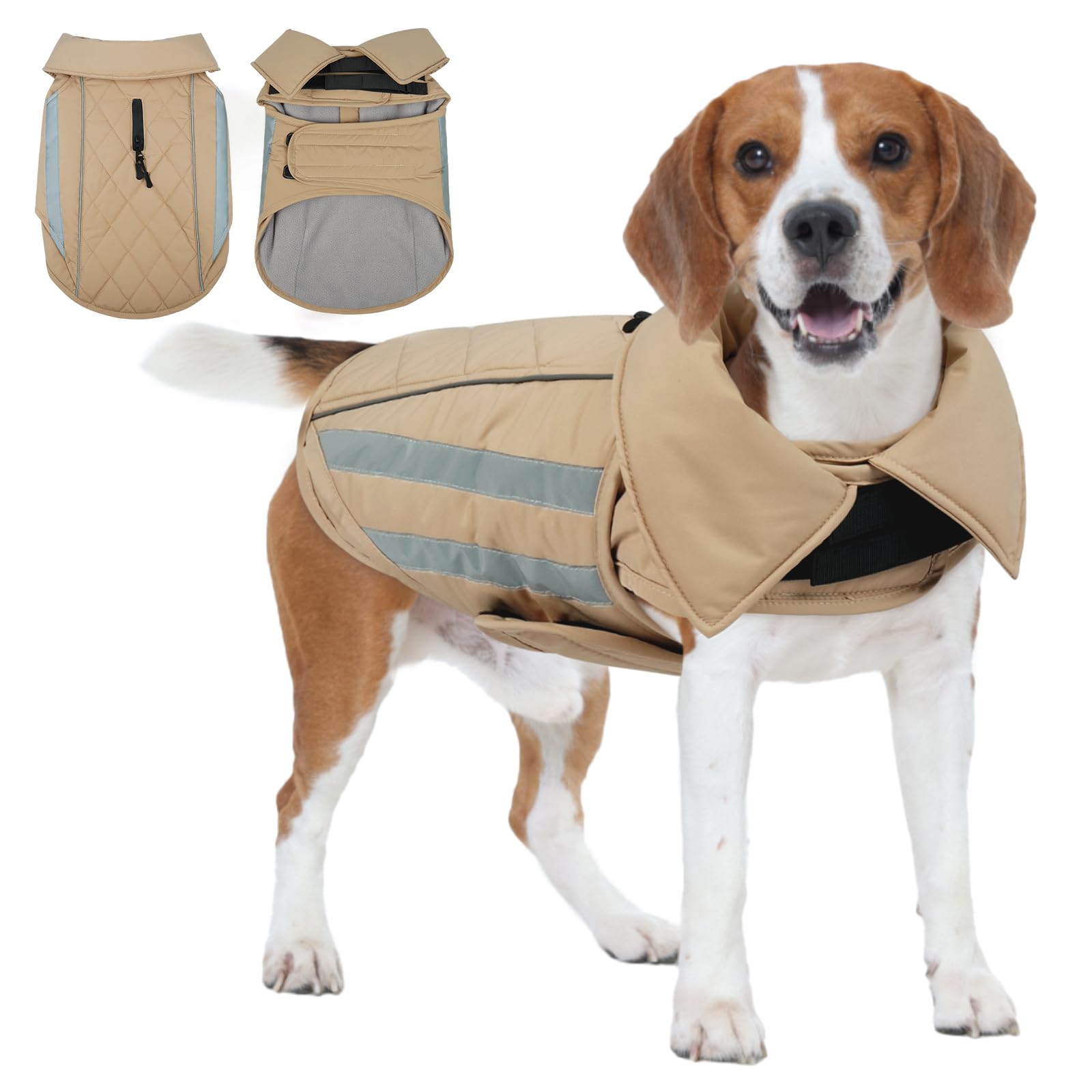 IECOii Dog Cold Weather Coats - Adjustable Snowsuit Reflective Large Dogs Hunting Vest for Pitbull, Waterproof Winter Snow Jacke