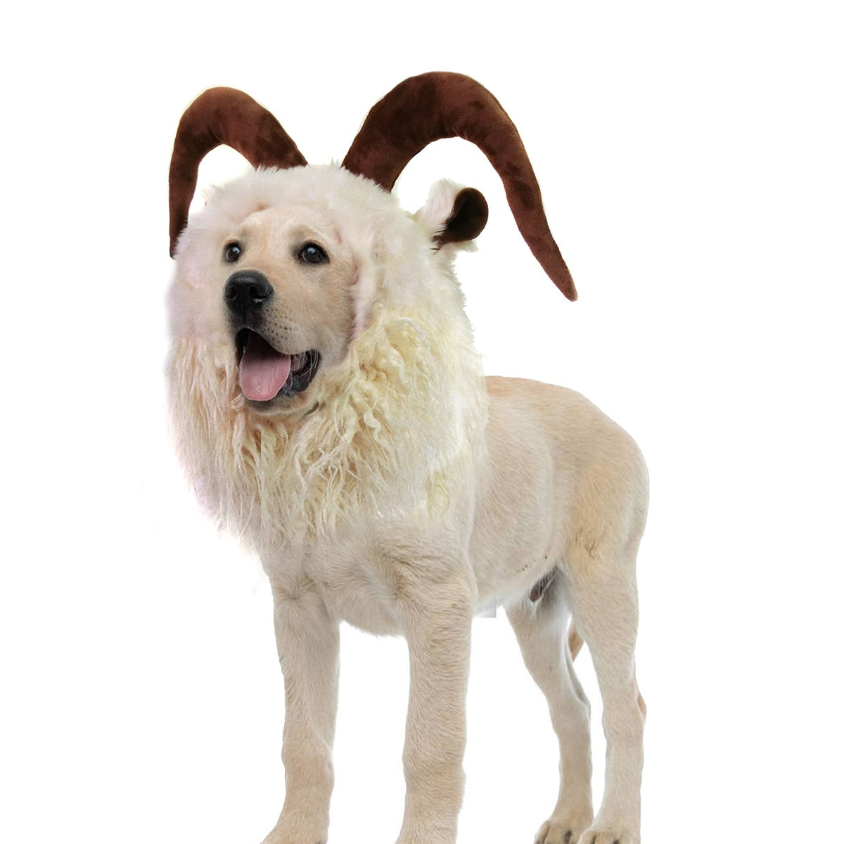 Funny Pet Reindeer Moose Costumes For Dog, Cute Furry Pet Wig For Halloween Christmas, Pet Clothing Accessories (Goat, Size M)