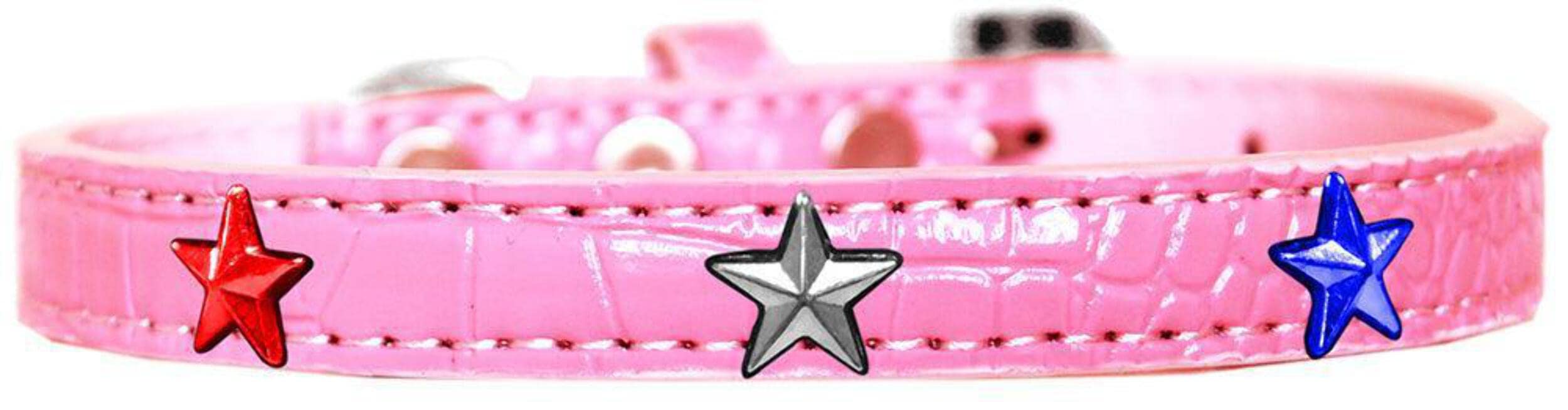 Dog, Puppy and Pet Designer Croc Widget Collar, &quot;Red, White & Blue Stars&quot; Light Pink 12