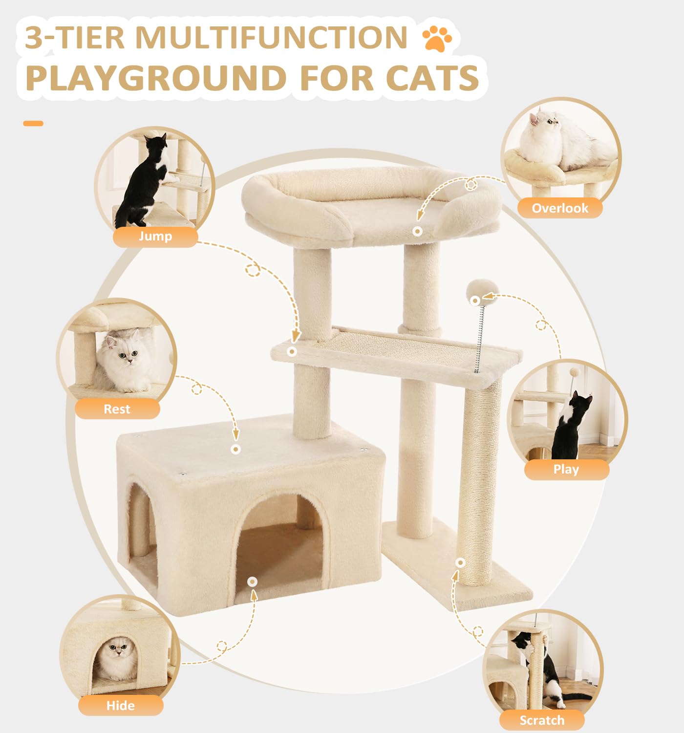 Made4Pets Cat Tree, Small Cat Tower For Indoors Cats, Cute Wood Kitty Condo With Scratching Post And Pad, 29'' Multi-Level Moder