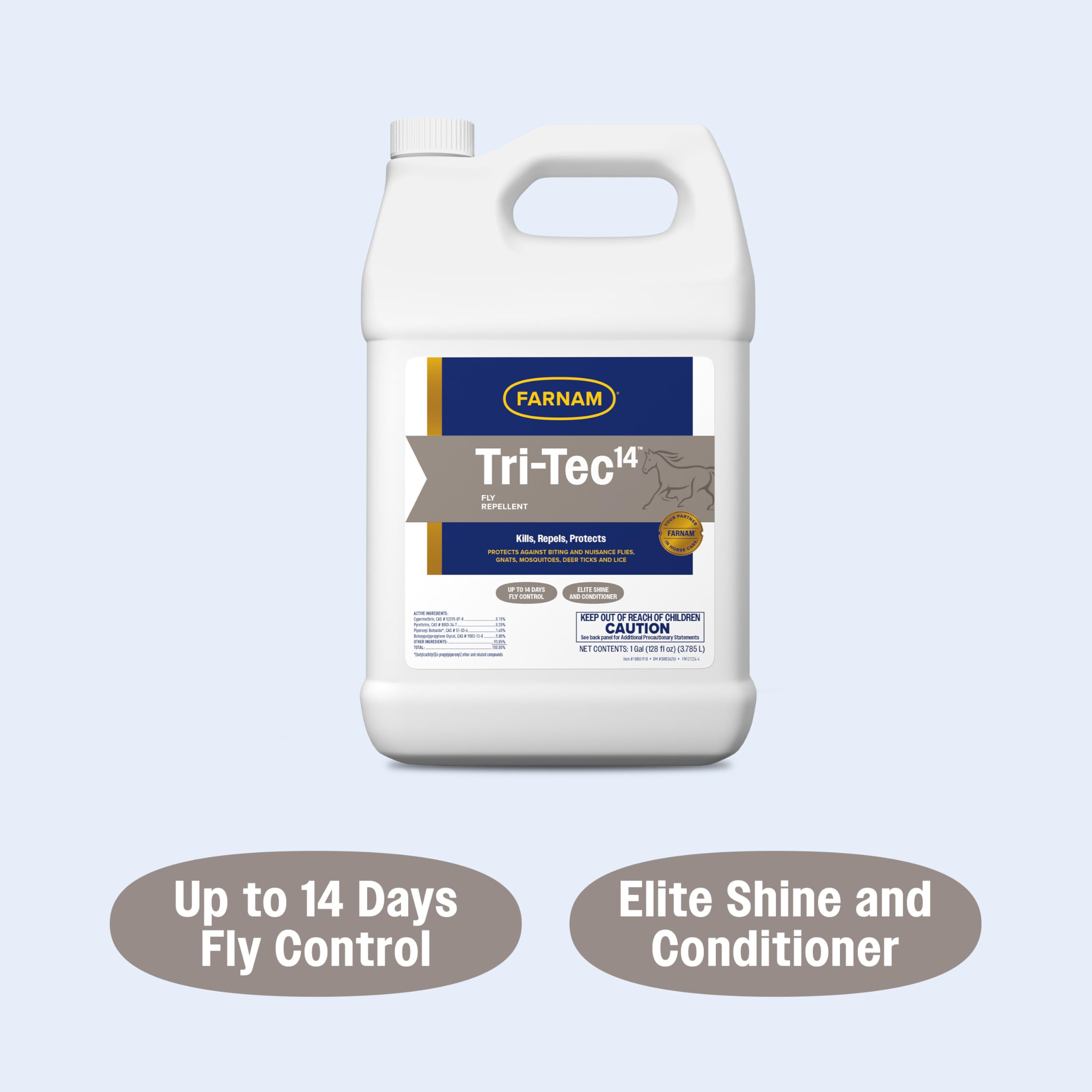 Farnam Tri-Tec 14 Long-lasting Triple Effect Fly Spray for Horses, Kills and Repels, Protects for up to 14 Days, 128 oz refill